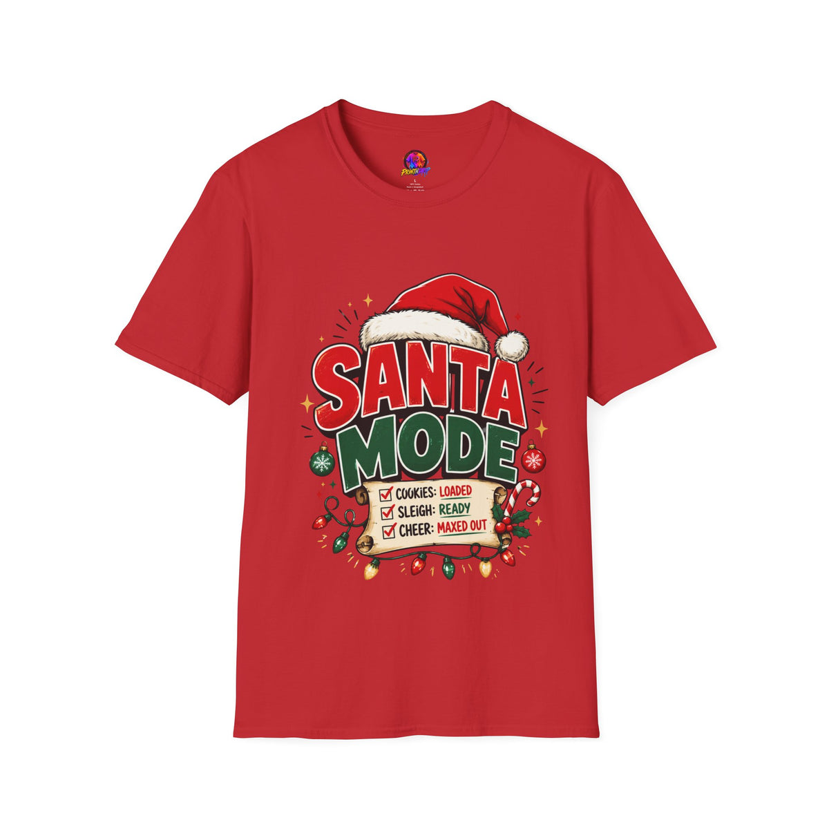 Santa Mode T-Shirt — Holiday Christmas Graphic Tee with Santa Hat