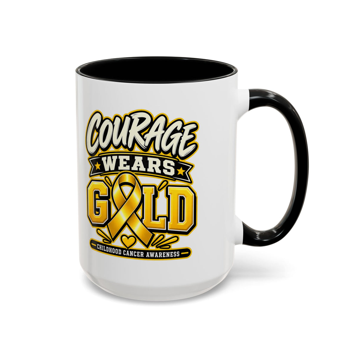 Courage Wears Gold Coffee Mug — Childhood Cancer Awareness Tea Cup