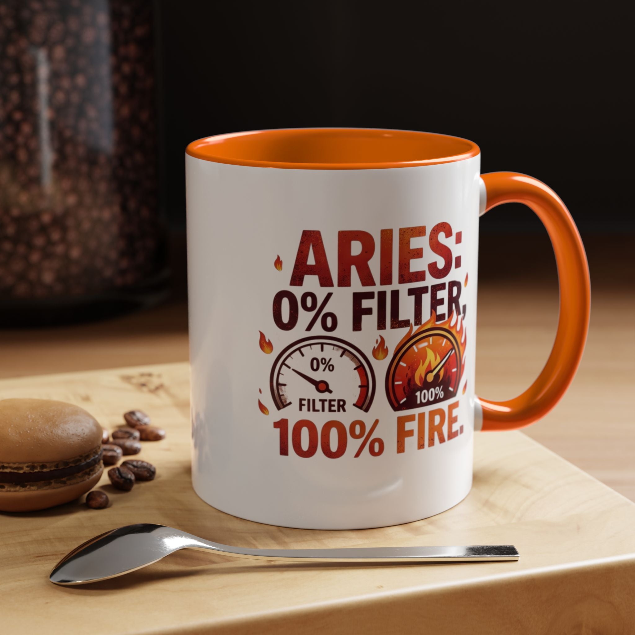 Aries Coffee Mug — "0% Filter, 100% Fire" Zodiac Astrology Mug