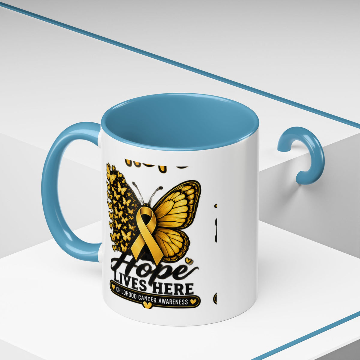 Children’s Cancer Awareness Accent Coffee Mug — "Hope Lives Here" (11/15oz)