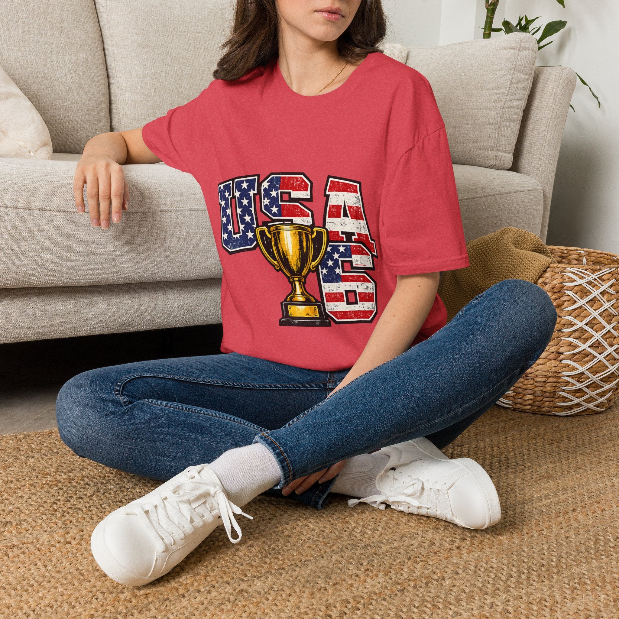 USA Trophy T-Shirt — Patriotic American Flag Graphic Tee
