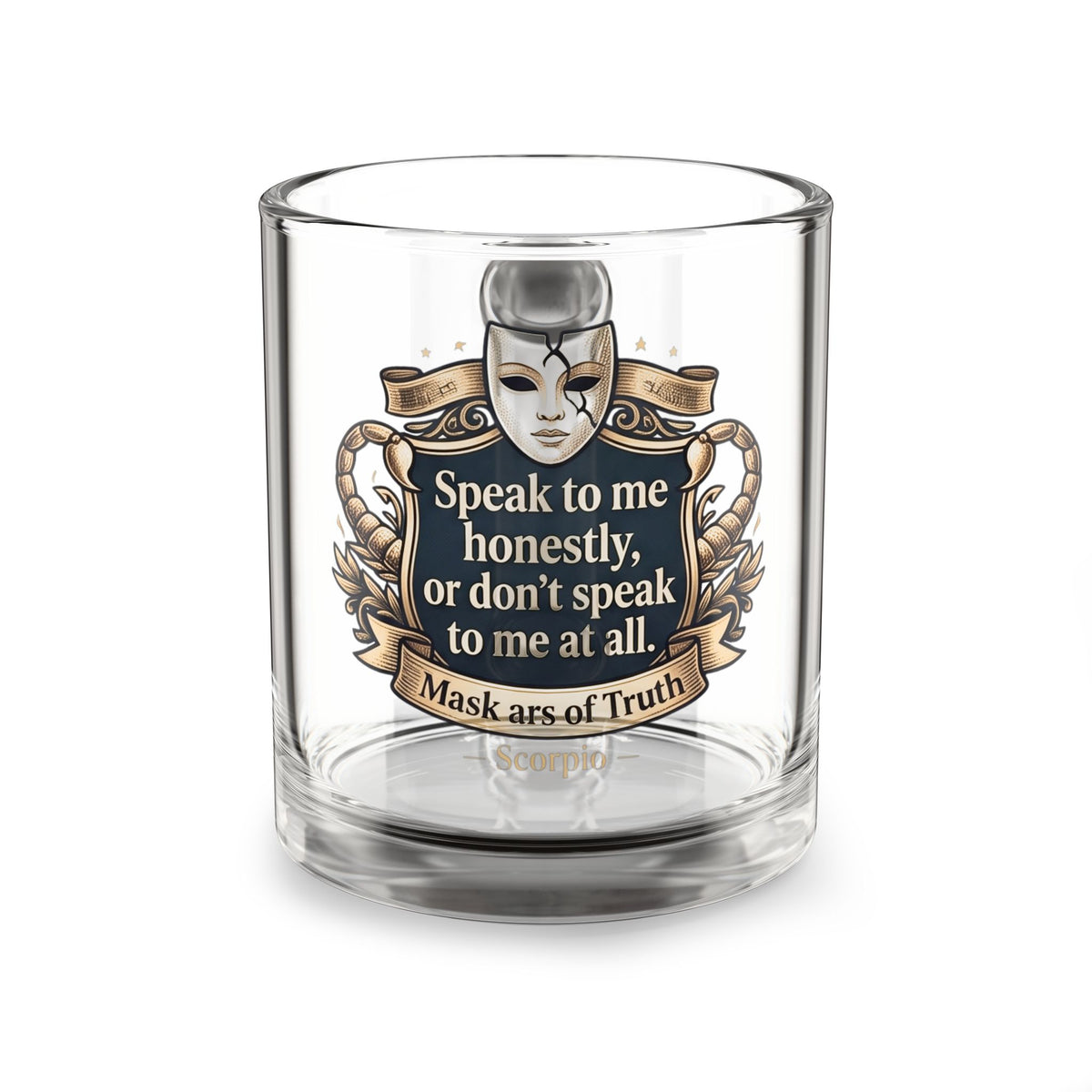 Scorpion Glass Mug — “Speak to Me Honestly” Mask of Truth Ceramic-Style 10oz Coffee Cup