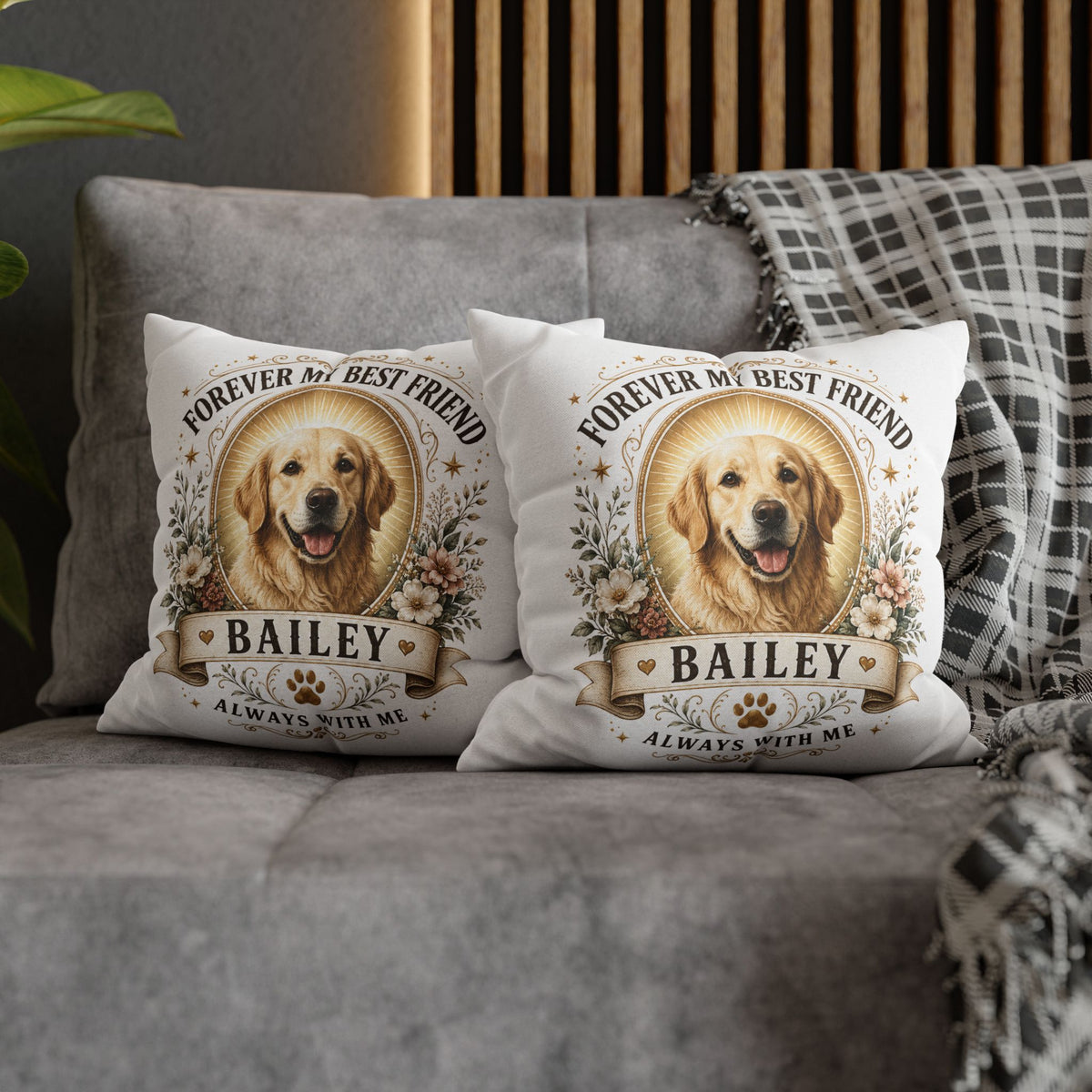 Forever My Best Friend Personalized Dog Photo Milo Bailey Dog Dad Mom Pillowcase — "Bailey" Memorial Throw Pillowcase