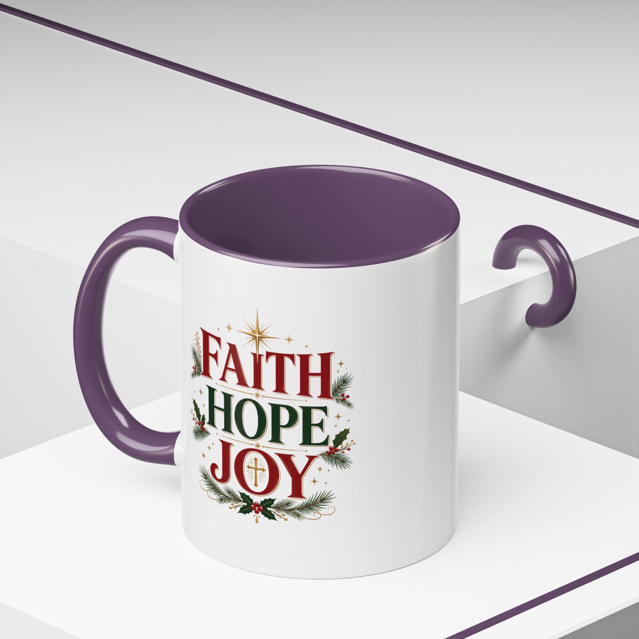 Faith Hope Joy Coffee Mug — Christmas Holiday Inspirational Accent Mug
