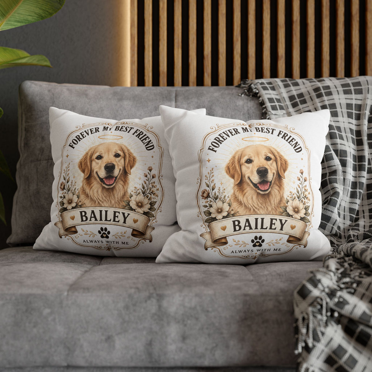 Milo Bailey Dog Dad Mom Golden Retriever Memorial Throw Pillow — "Forever My Best Friend" Personalized Bailey Pillowcase