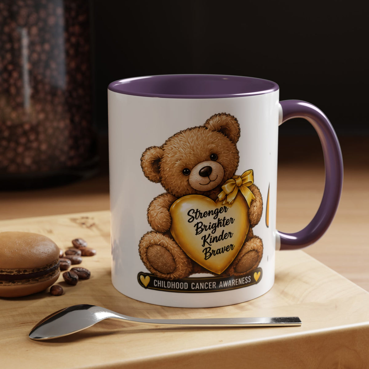 Gold Ribbon Teddy Bear Childhood Cancer Awareness Accent Mug (11/15oz)