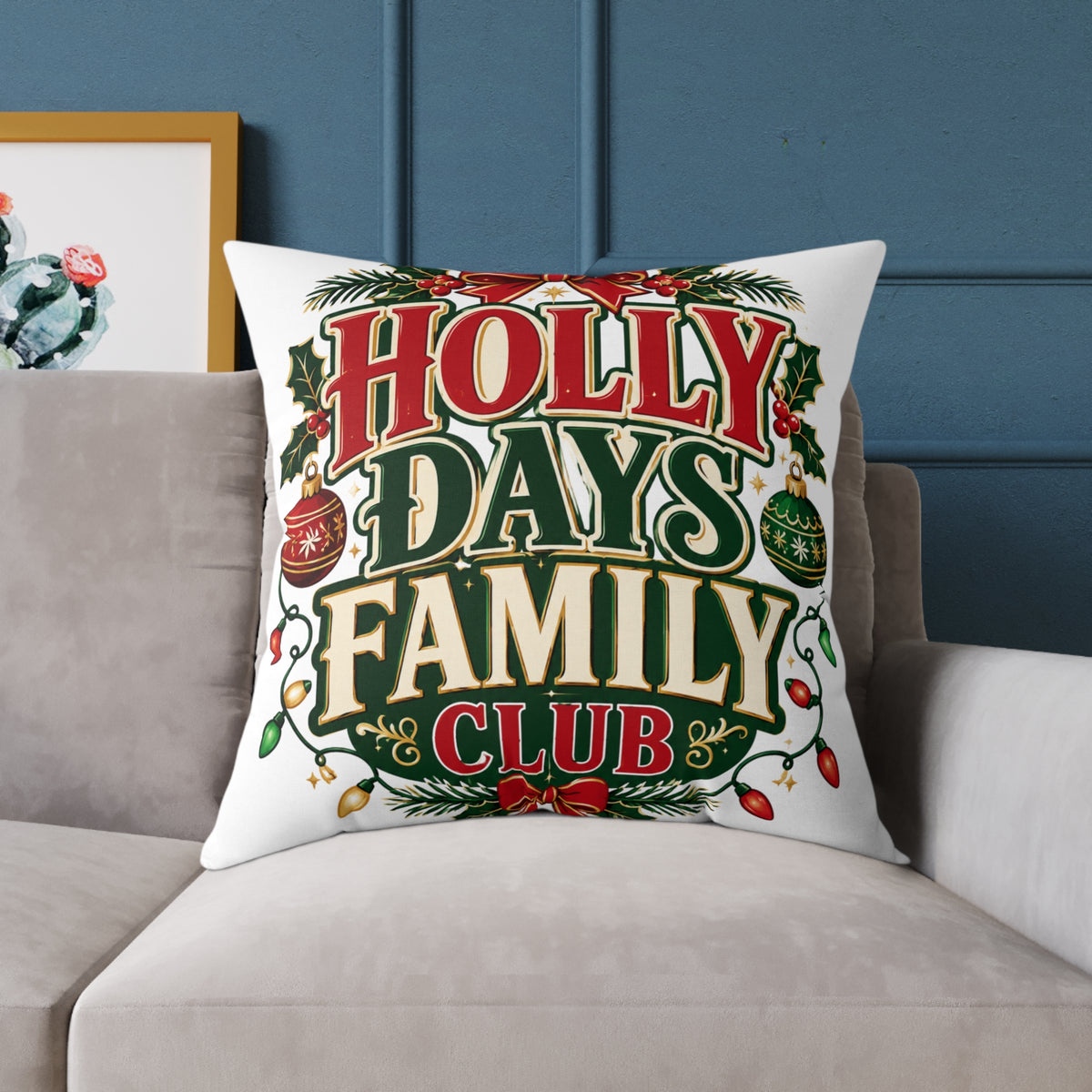 Holly Days Family Club Christmas Throw Pillow
