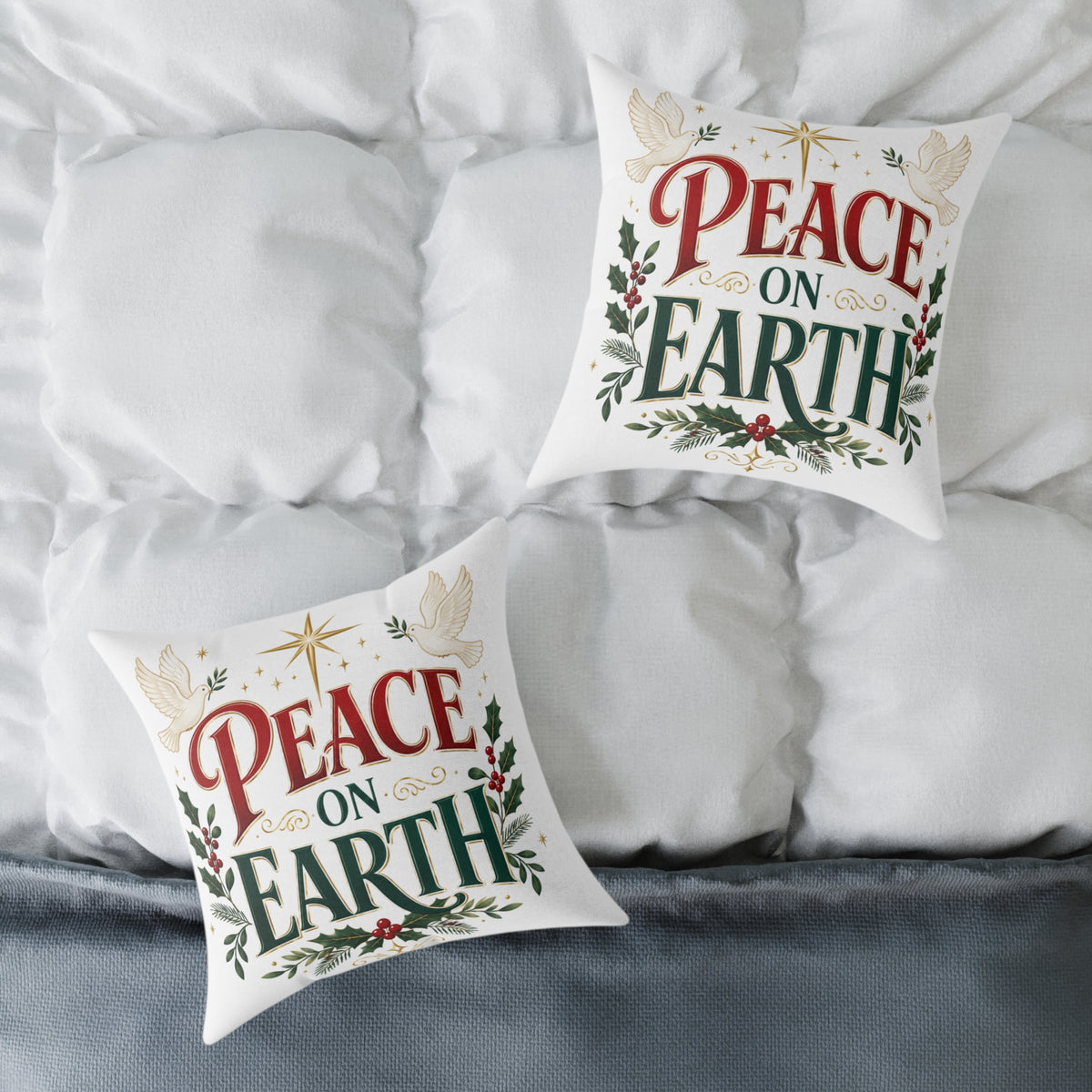 Christmas Peace on Earth Holiday Throw Pillow — Christmas Decorative Square Cushion