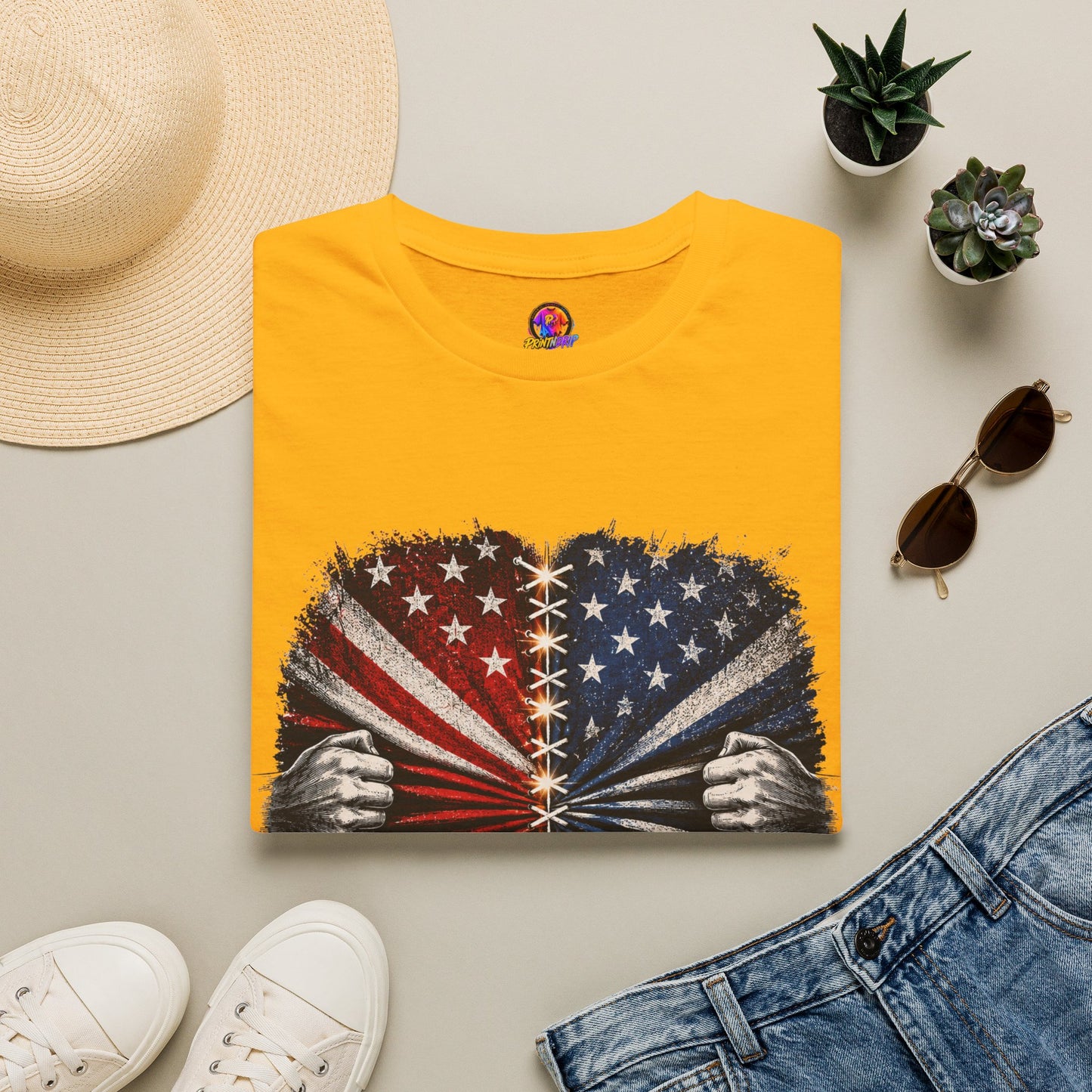 T-Shirt — "The Flag Doesn't Belong to One Side" Distressed American Flag Graphic