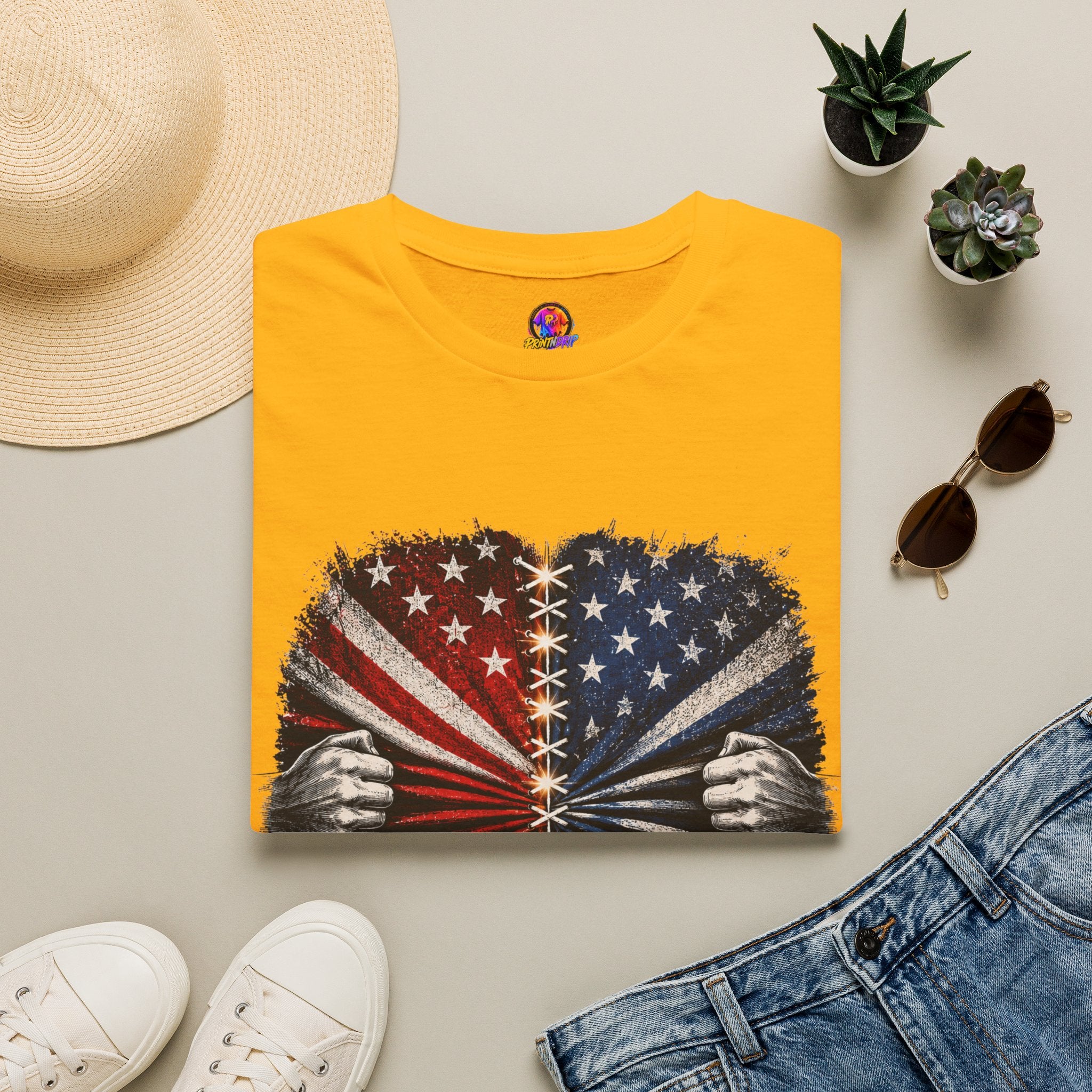 T-Shirt — "The Flag Doesn't Belong to One Side" Distressed American Flag Graphic