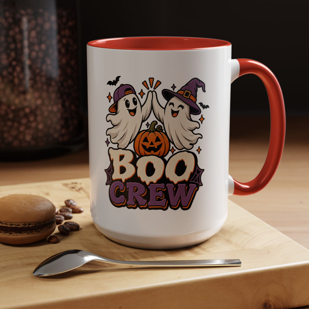 Boo Crew Halloween Accent Coffee Mug — Cute Ghosts & Jack-O'-Lantern Design (11/15 oz)