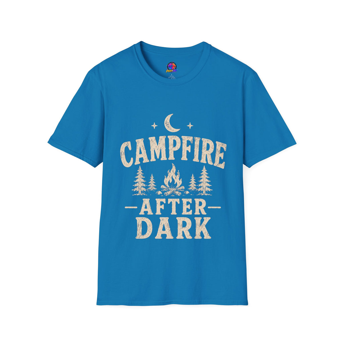 Campfire After Dark T-Shirt — Cozy Camping Moon & Trees Graphic