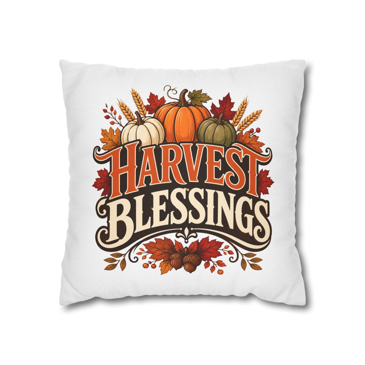 Thanksgiving Harvest Blessings Throw Pillowcase — Autumn Pumpkin Fall Decor