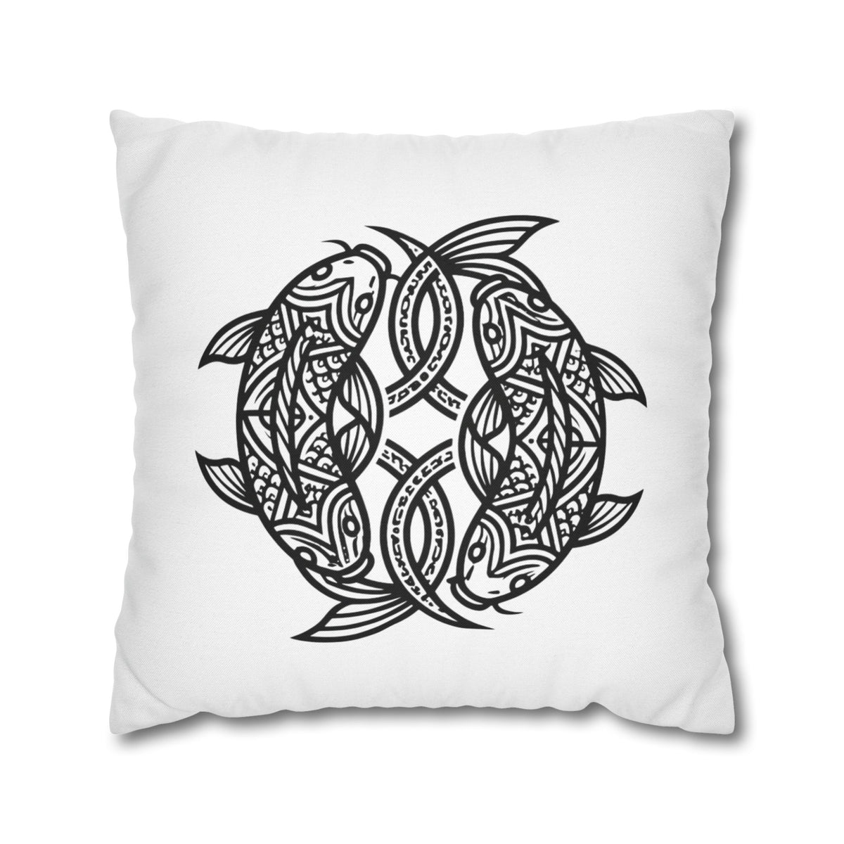 Pisces Celtic Koi Fish Decorative Pillowcase — Tribal Circle Fish Throw Pillow