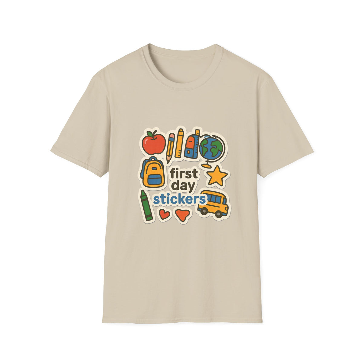 Teacher Sticker Icons T-Shirt — Cute Apple, Pencil & Globe School Tee - Trending Now - August 2026