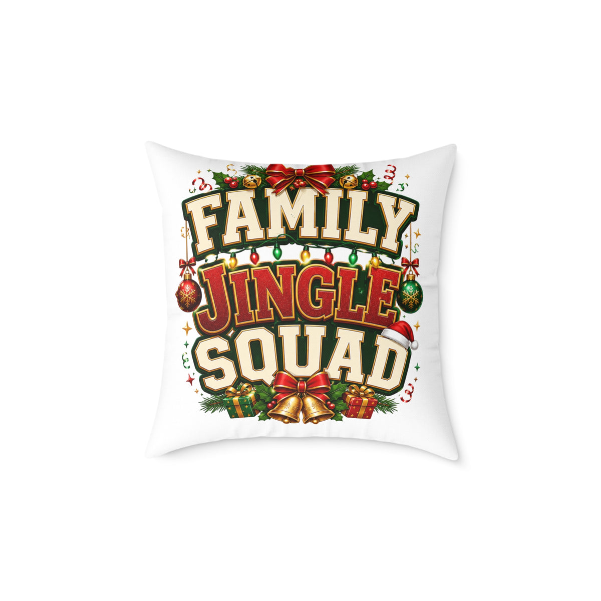 Family Jingle Squad Christmas Throw Pillow - Holiday Decorative Square Pillow