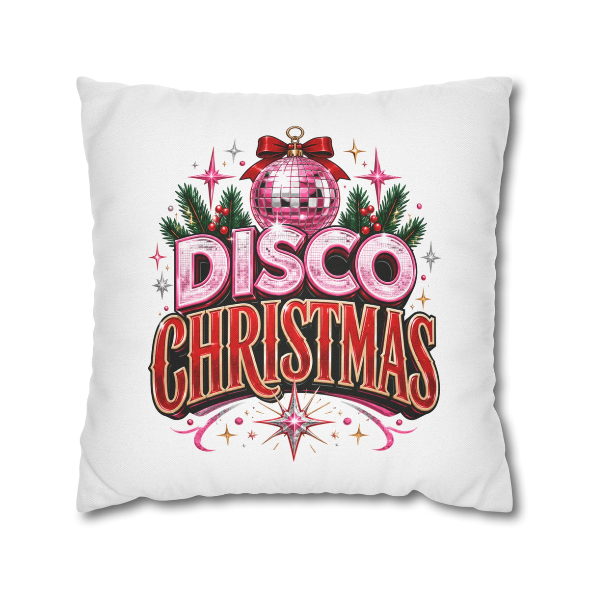 Disco Christmas Pillowcase — Retro Pink Disco Ball Holiday Decor