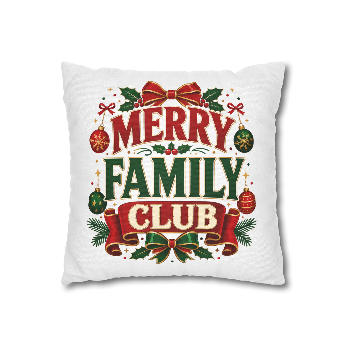 Merry Family Club Christmas Pillowcase — Festive Holiday Decorative Throw Pillow