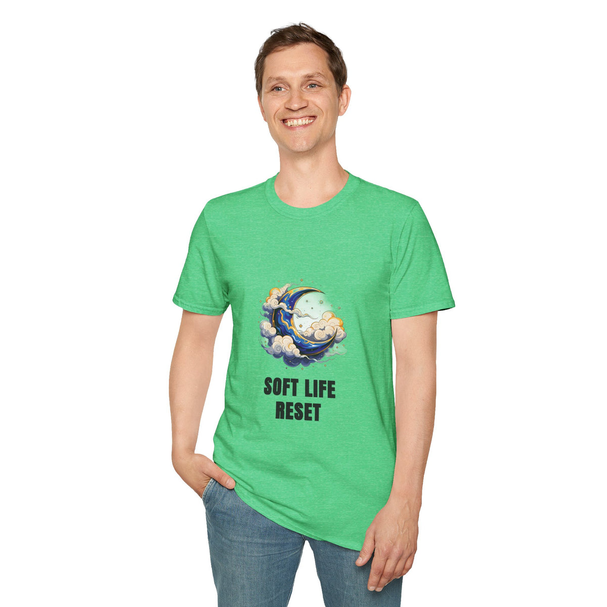 Soft Life Reset T-Shirt — Crescent Moon Cloud Graphic Tee - Trending Now - August 2026