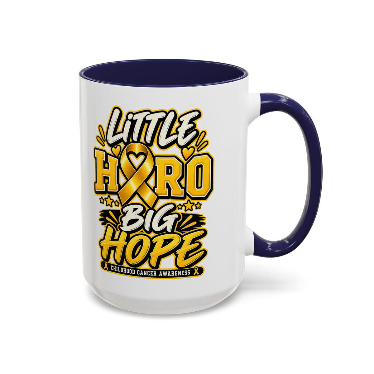 Little Hero Big Hope Coffee Mug — Childhood Cancer Awareness Accent Mug (11/15 oz)