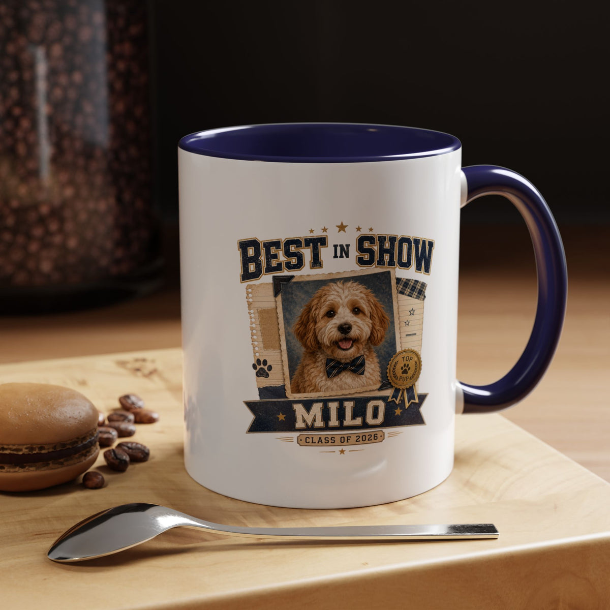 Milo Bailey Dog Dad Mom Best in Show Personalized Dog Mug — "Milo" Photo Accent Coffee Mug