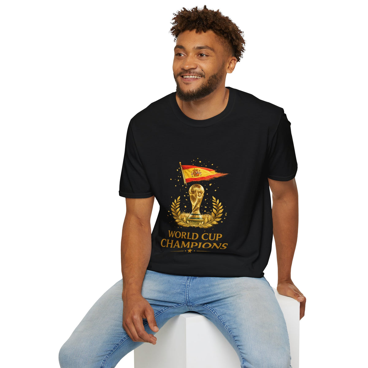 Spain World Cup Champions T-Shirt — Spanish Flag & Trophy Soccer Tee