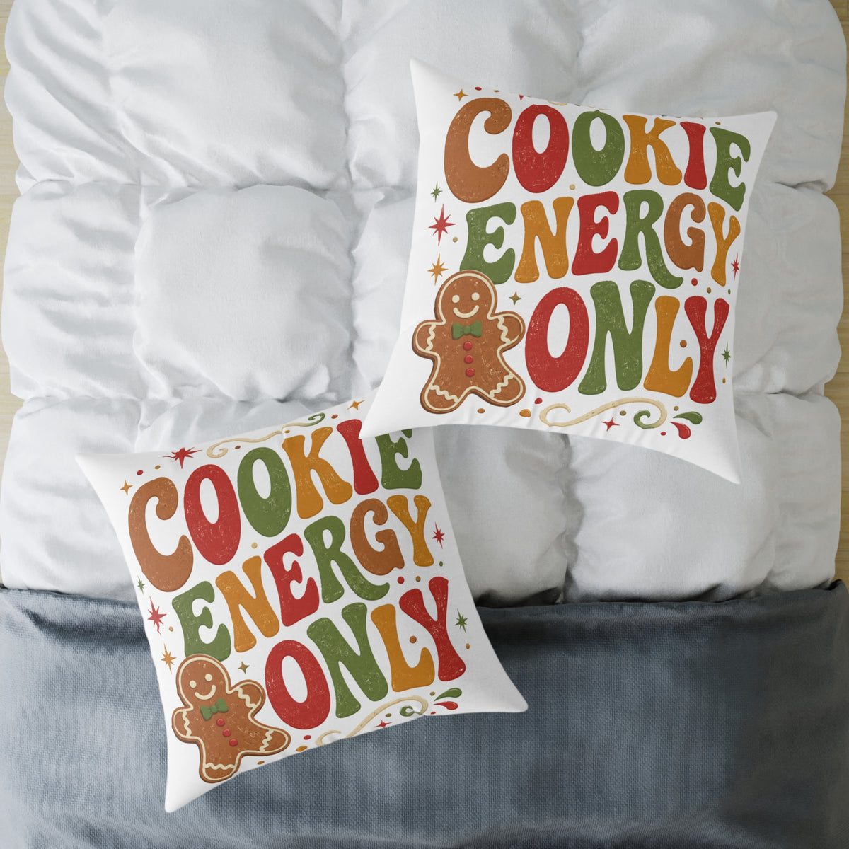 Christmas Holiday Gingerbread Pillow - "Cookie Energy Only" Decorative Throw