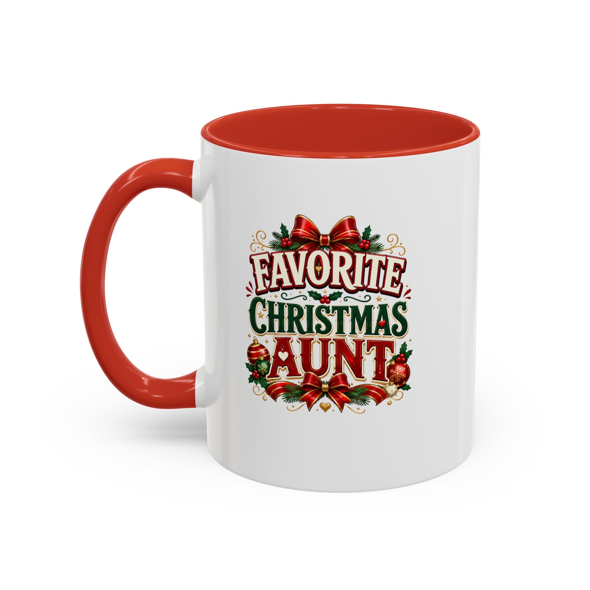 Christmas Aunt Coffee Mug — "Favorite Christmas Aunt" Accent Holiday Mug