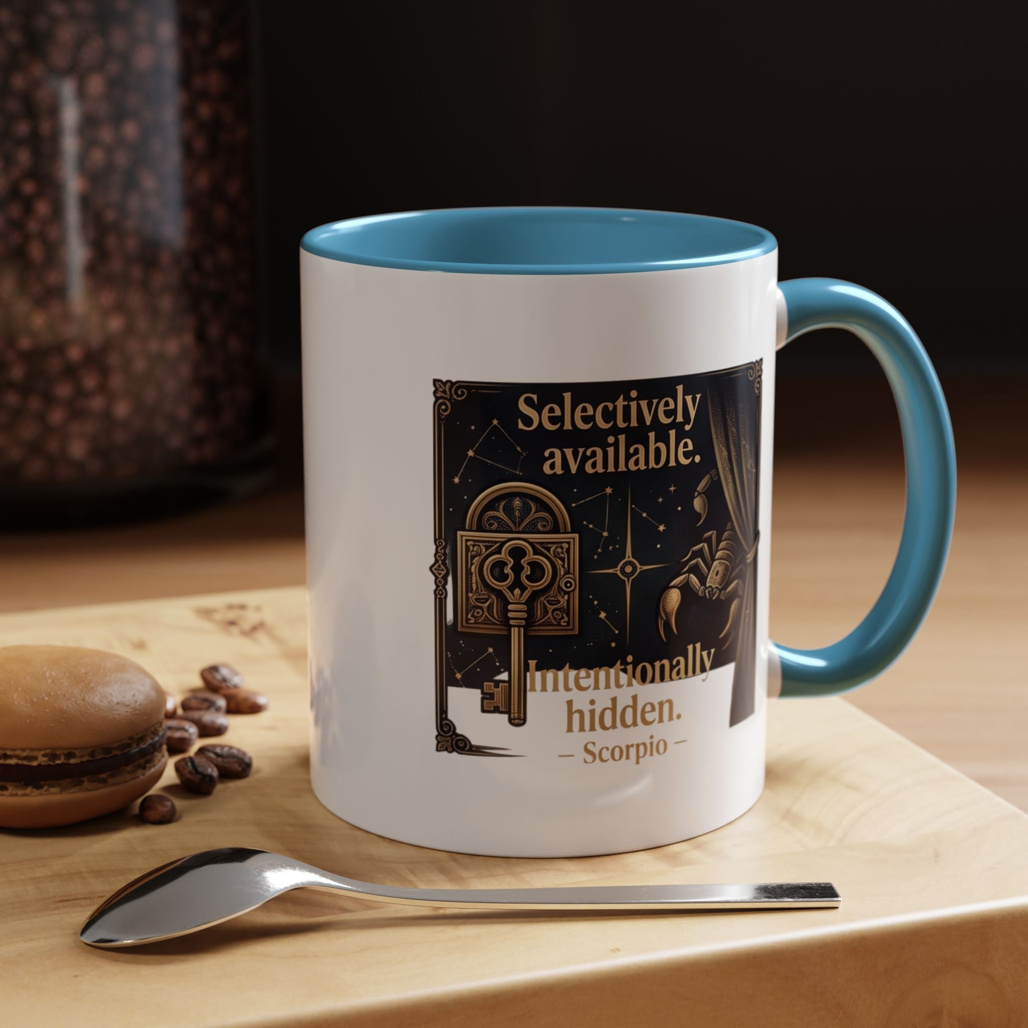 Scorpio Accent Coffee Mug — "Selectively Available, Intentionally Hidden" Zodiac Gift