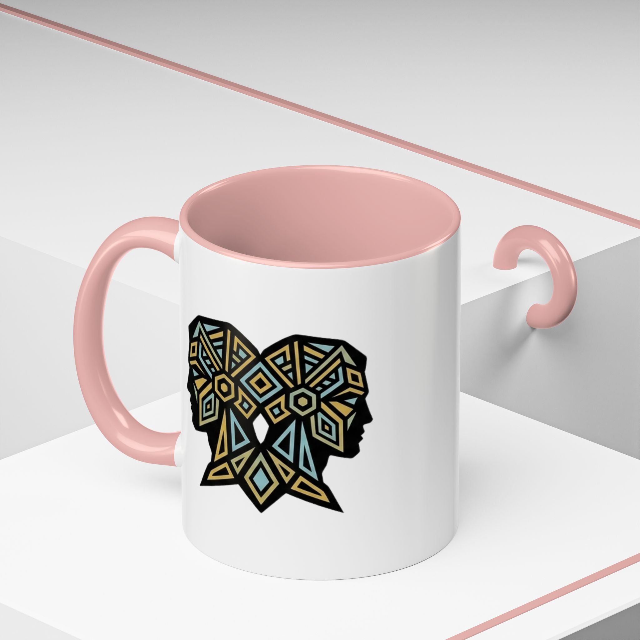 Geometric Elephant Accent Coffee Mug — Tribal Mosaic Design
