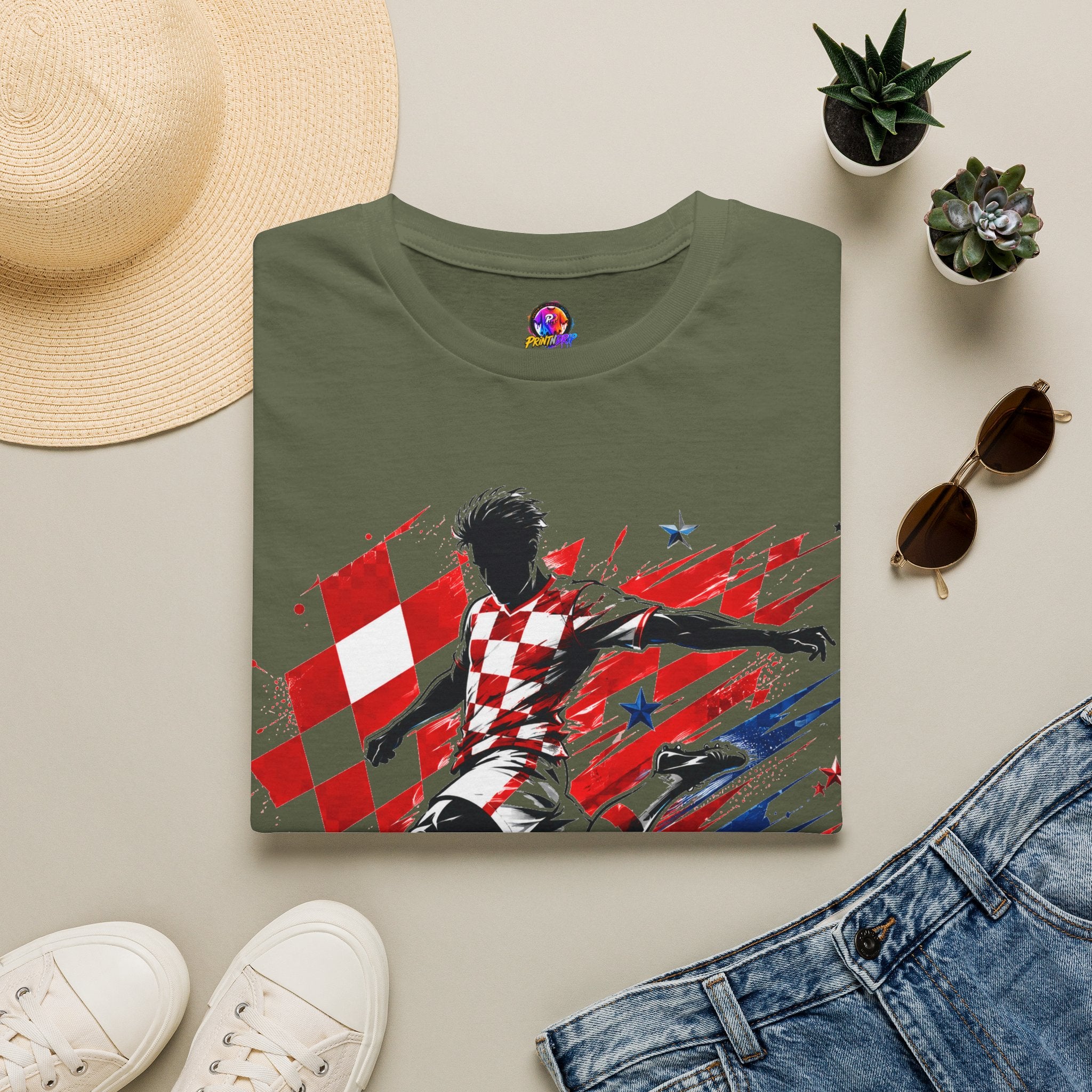 Checkered Glory T-Shirt — Croatia Soccer Fan Tee