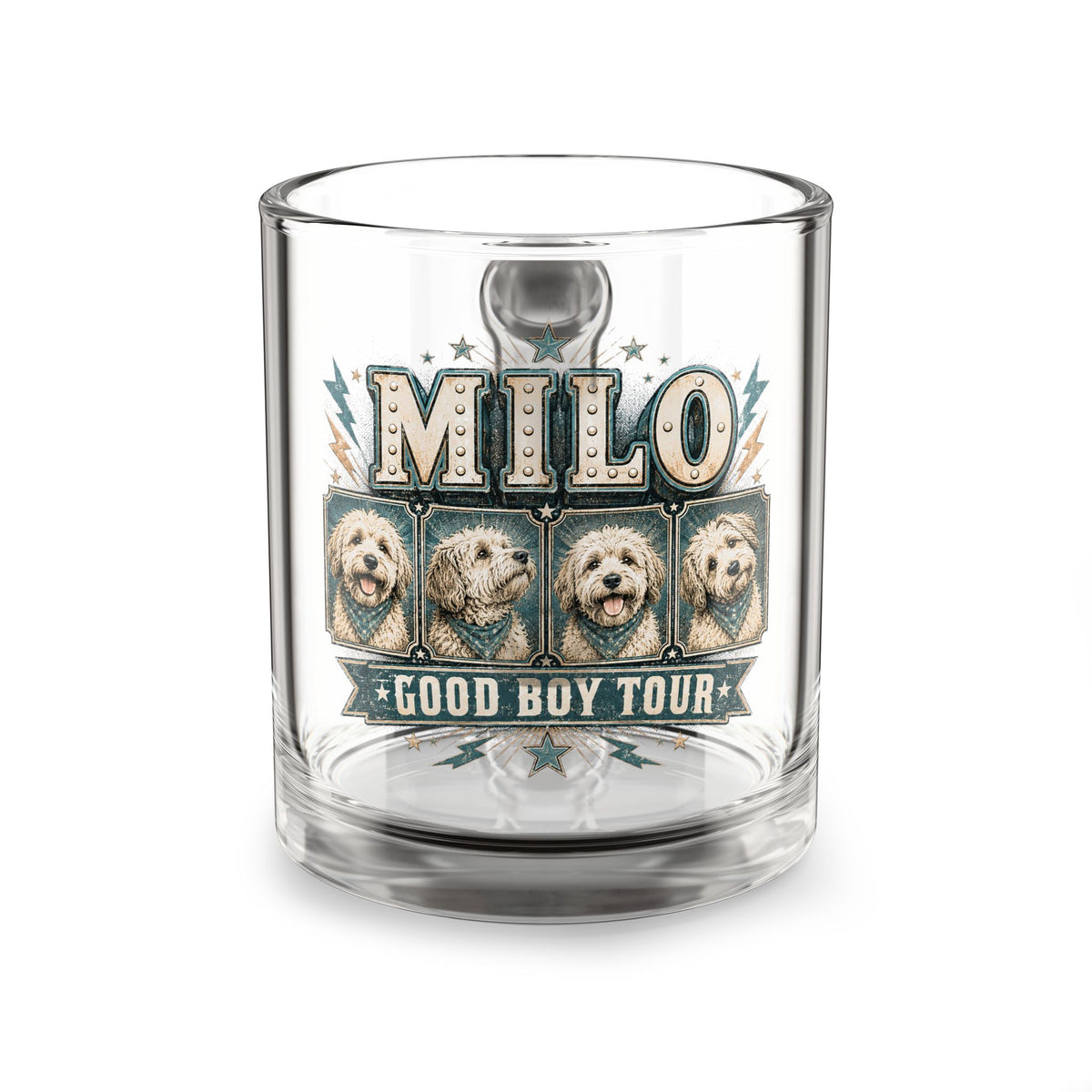 Milo "Good Boy Tour" Glass Mug — 10oz Dog Lover Coffee Cup Milo Bailey Dog Dad Mom  Glass Mug 10 oz