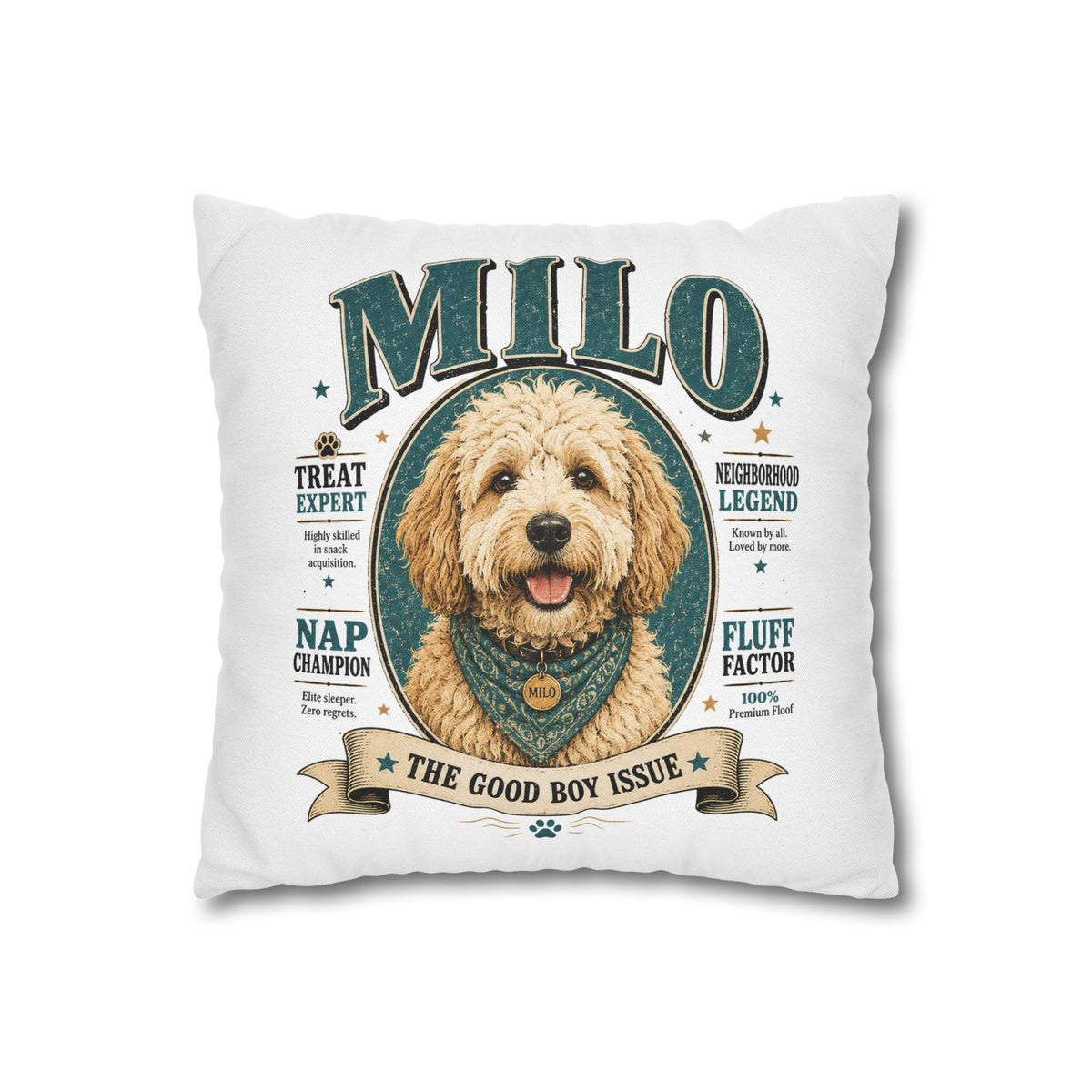 Dog Pillowcase — Personalized "Milo: The Good Boy Issue" Decorative Throw Pillowcase Milo Bailey Dog Dad Mom
