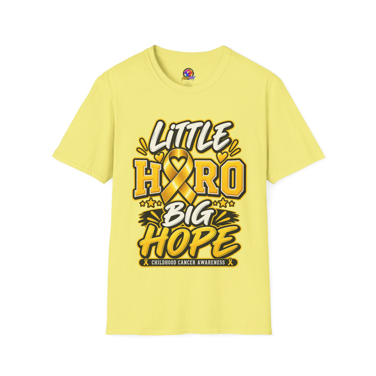 Kids Childhood Cancer Awareness T-Shirt — "Little Hero Big Hope" Gold Ribbon