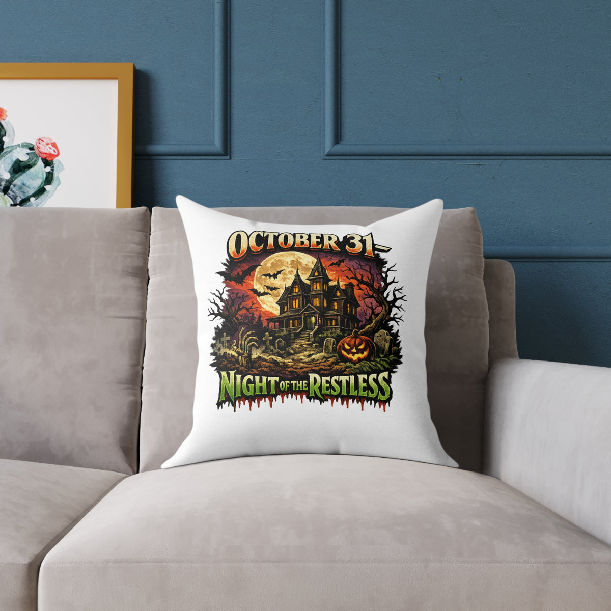 Halloween Pillow - "October 31 Night of the Restless" Decorative Throw Pillow