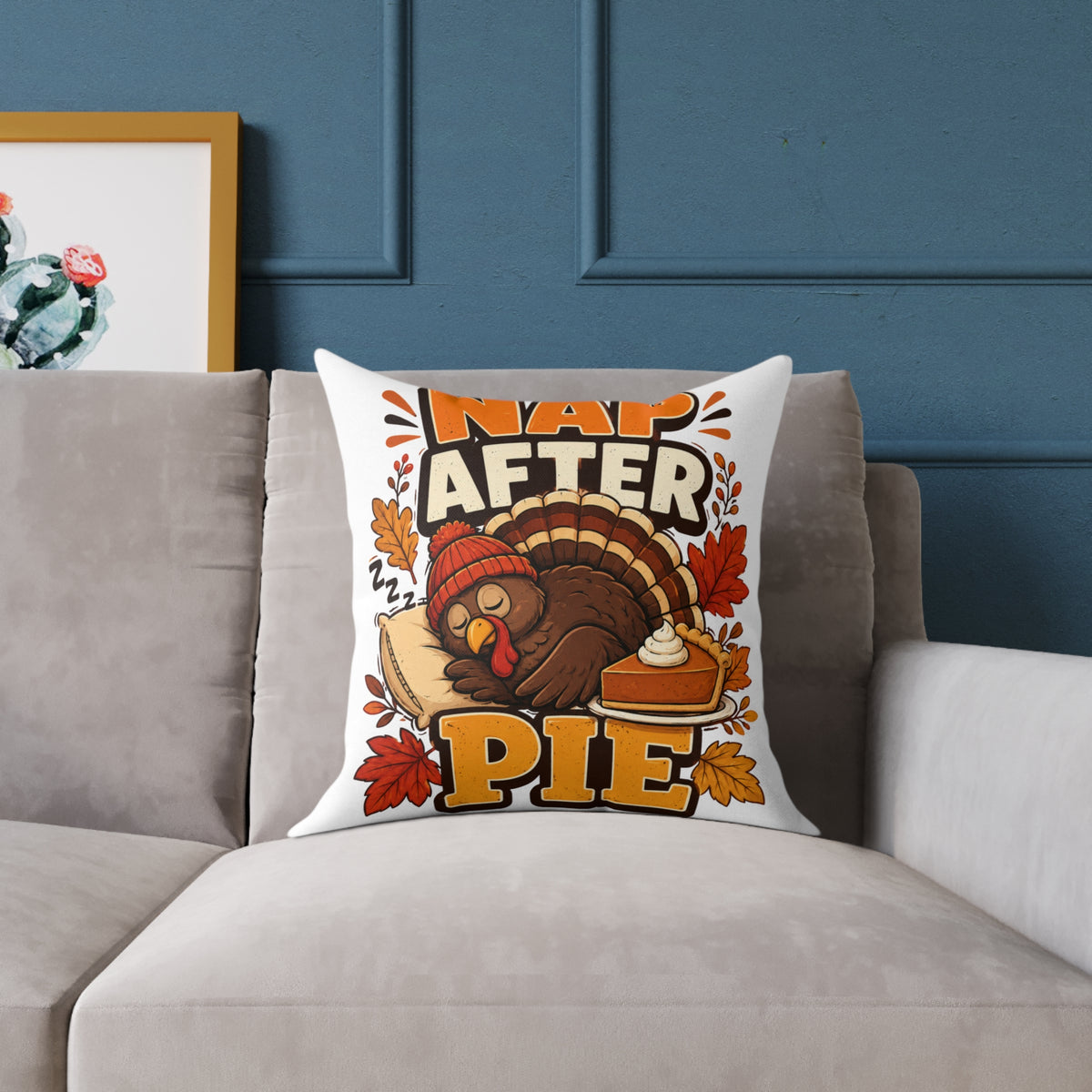 Thanksgiving Pillow — 'Nap After Pie' Turkey Throw Pillow