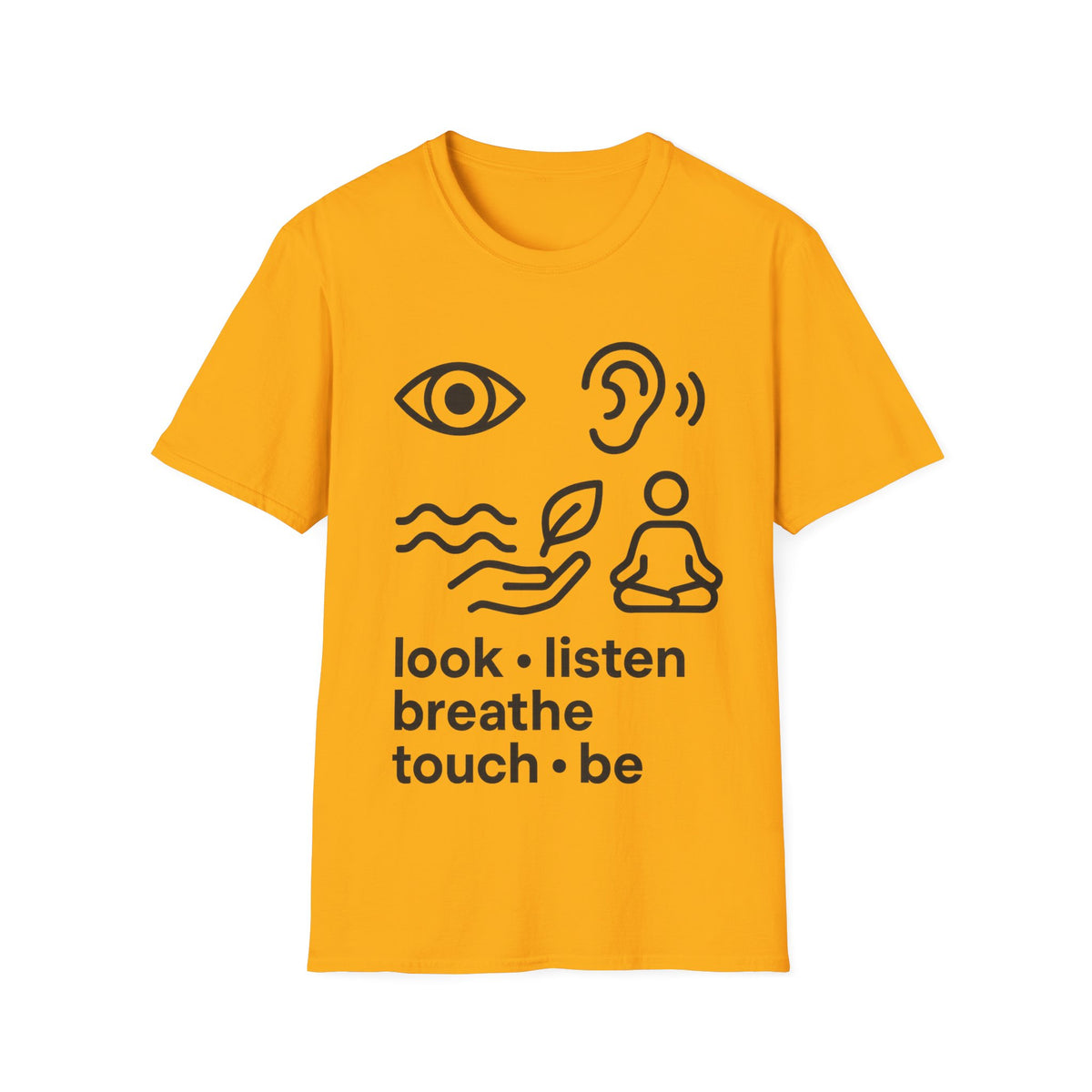 "Look Listen Breathe" Five Senses Mindfulness Tee - Minimalist Aesthetic Wellness White T-Shirt - Trending Now - September 2026