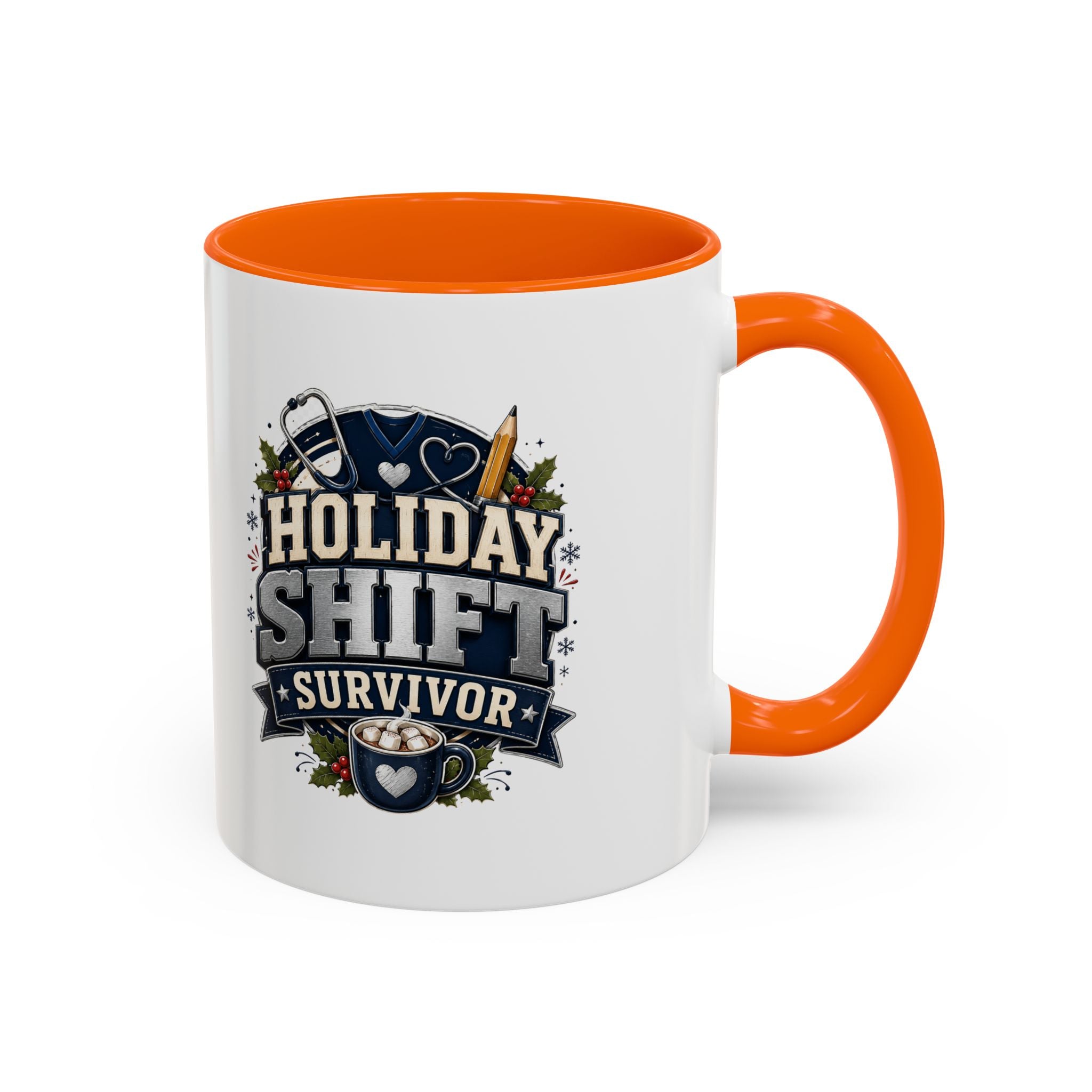 Modern Day Christmas Holiday Shift Survivor Accent Coffee Mug – Nurse & Healthcare Worker Gift