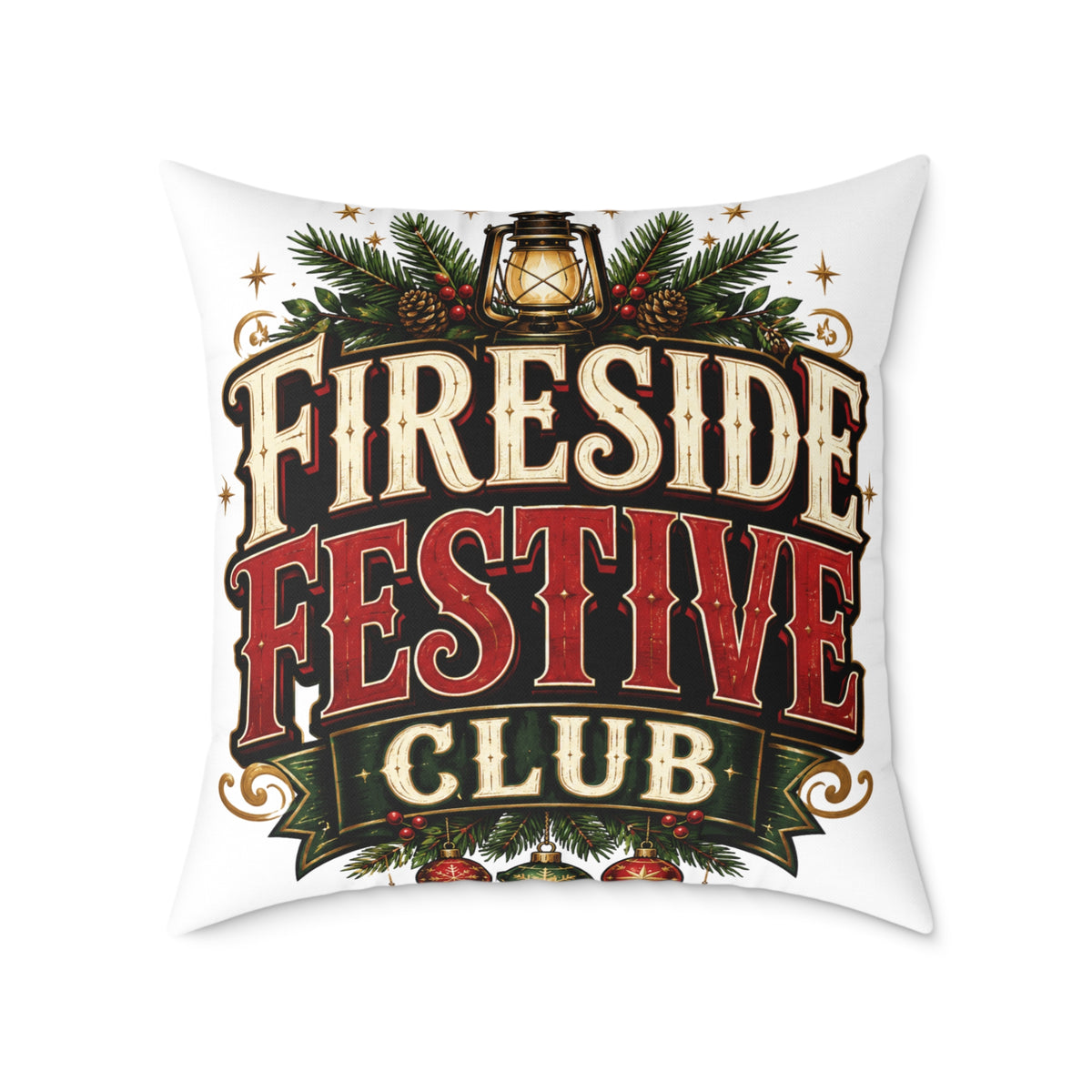 Christmas Fireside Festive Club Pillow — Holiday Christmas Decorative Throw Pillow