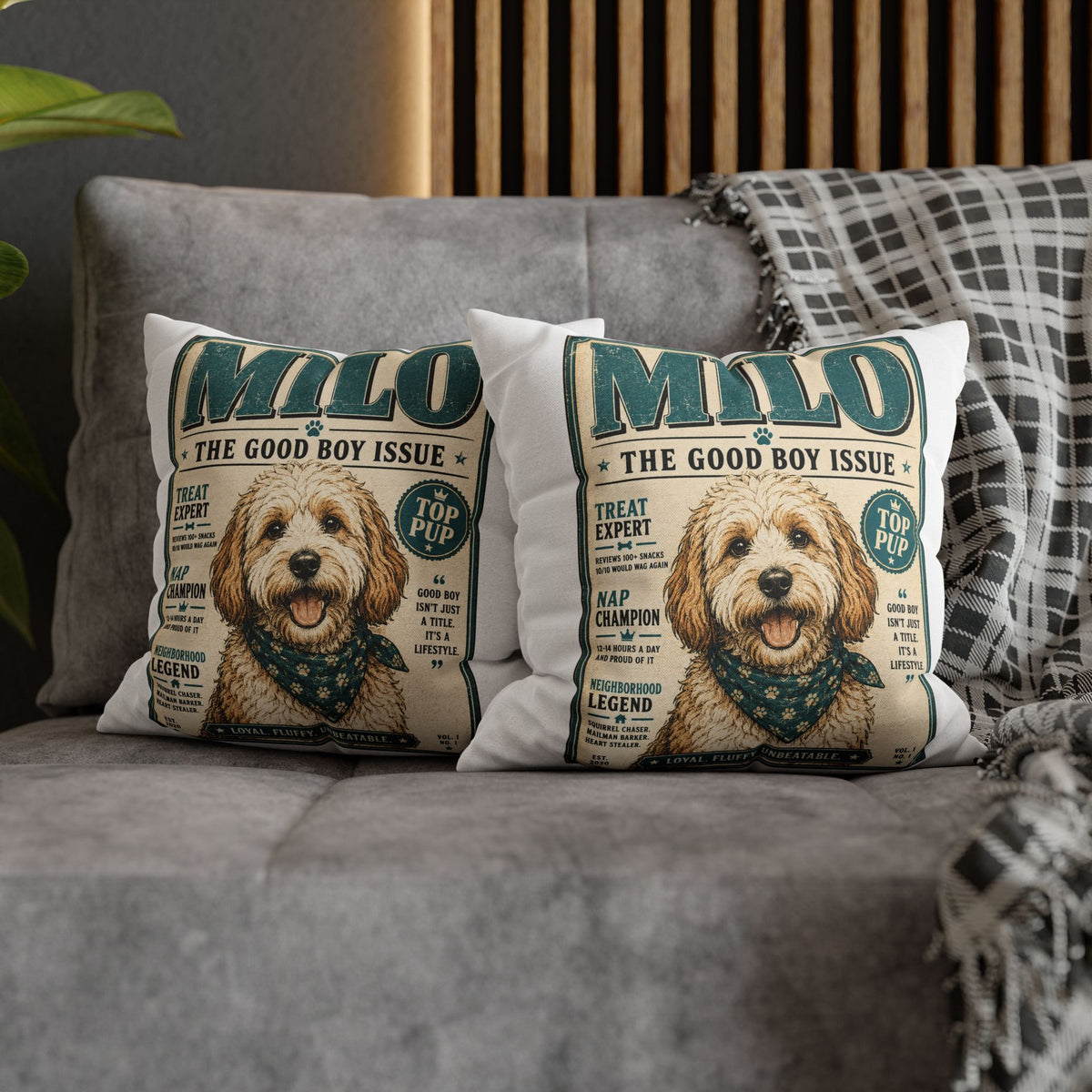 Milo 'The Good Boy Issue' Decorative Pillowcase Milo Bailey Dog Dad Mom