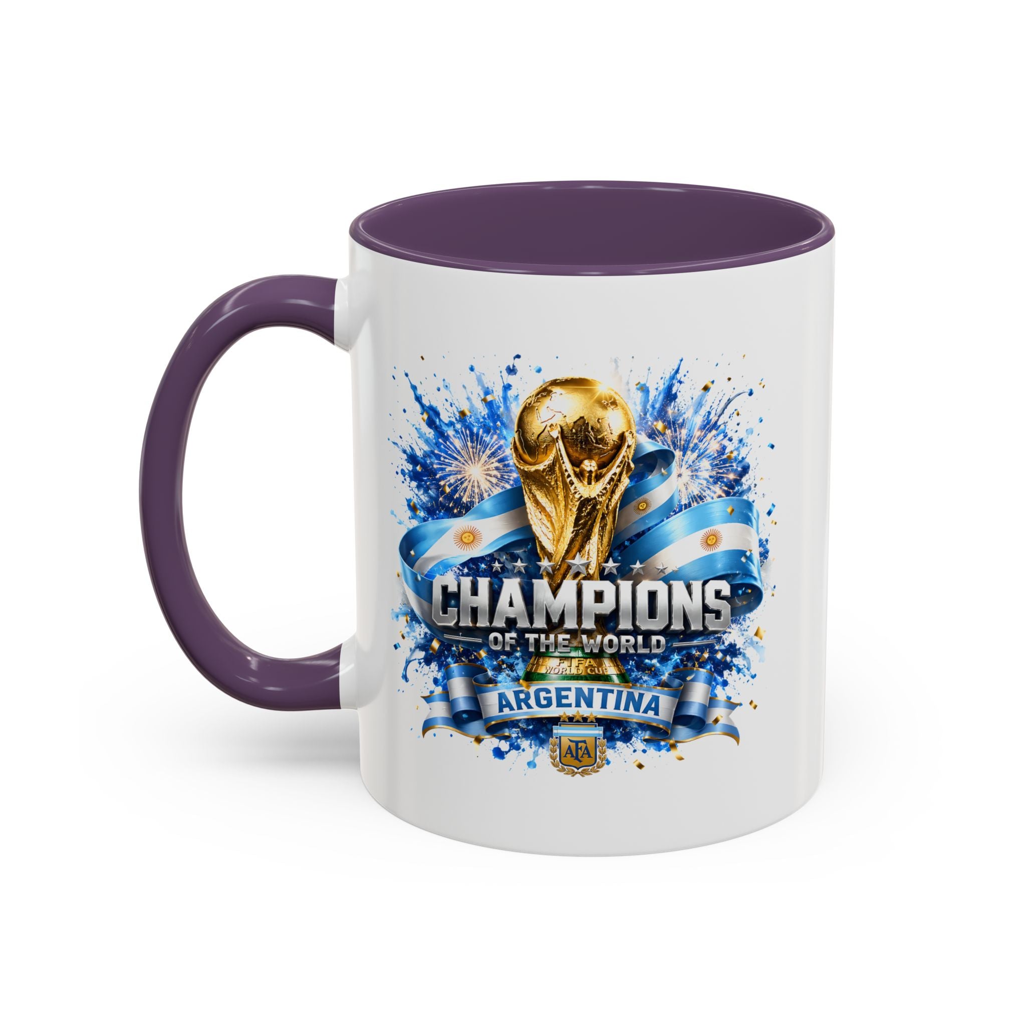 Argentina World Champions Coffee Mug — 'Champions of the World' Soccer Trophy Design