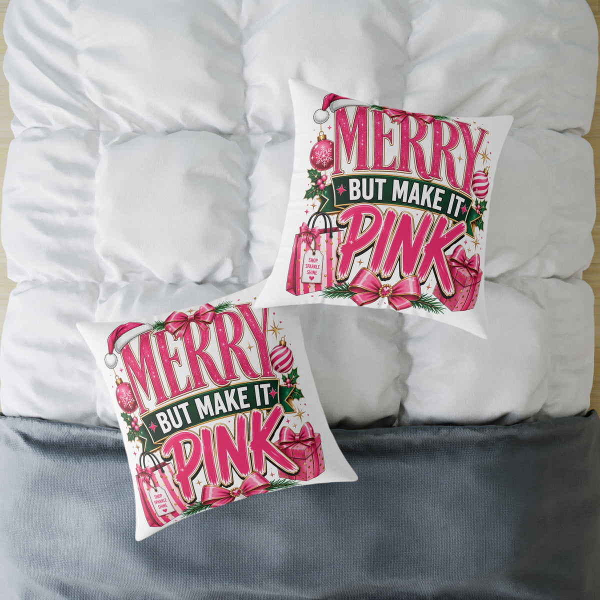 Merry But Make It Pink Christmas Pillow - Festive Pink Holiday Throw Pillow