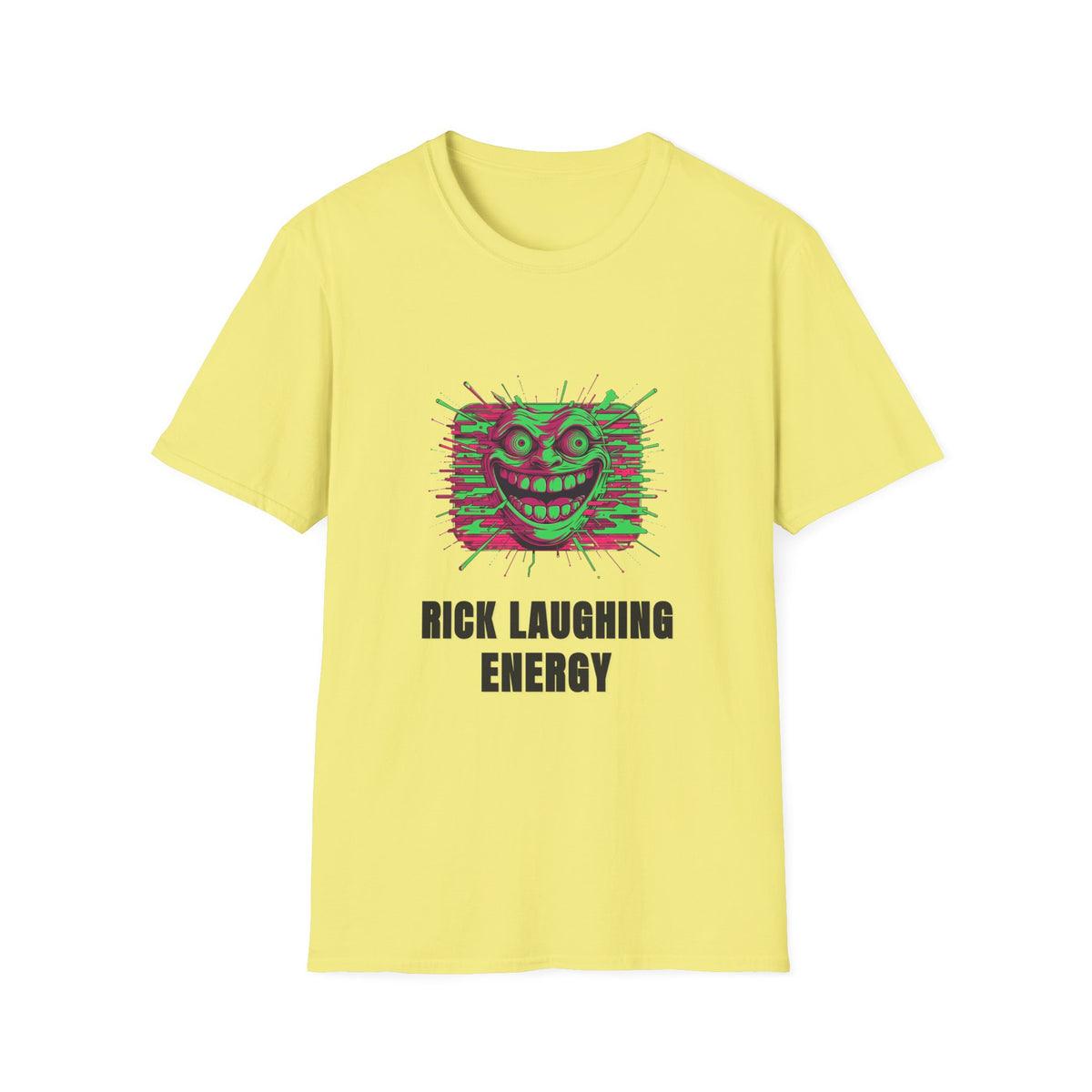 T-Shirt — 'Rick Laughing Energy' Neon Glitch Graphic - Trending Now - August 2026