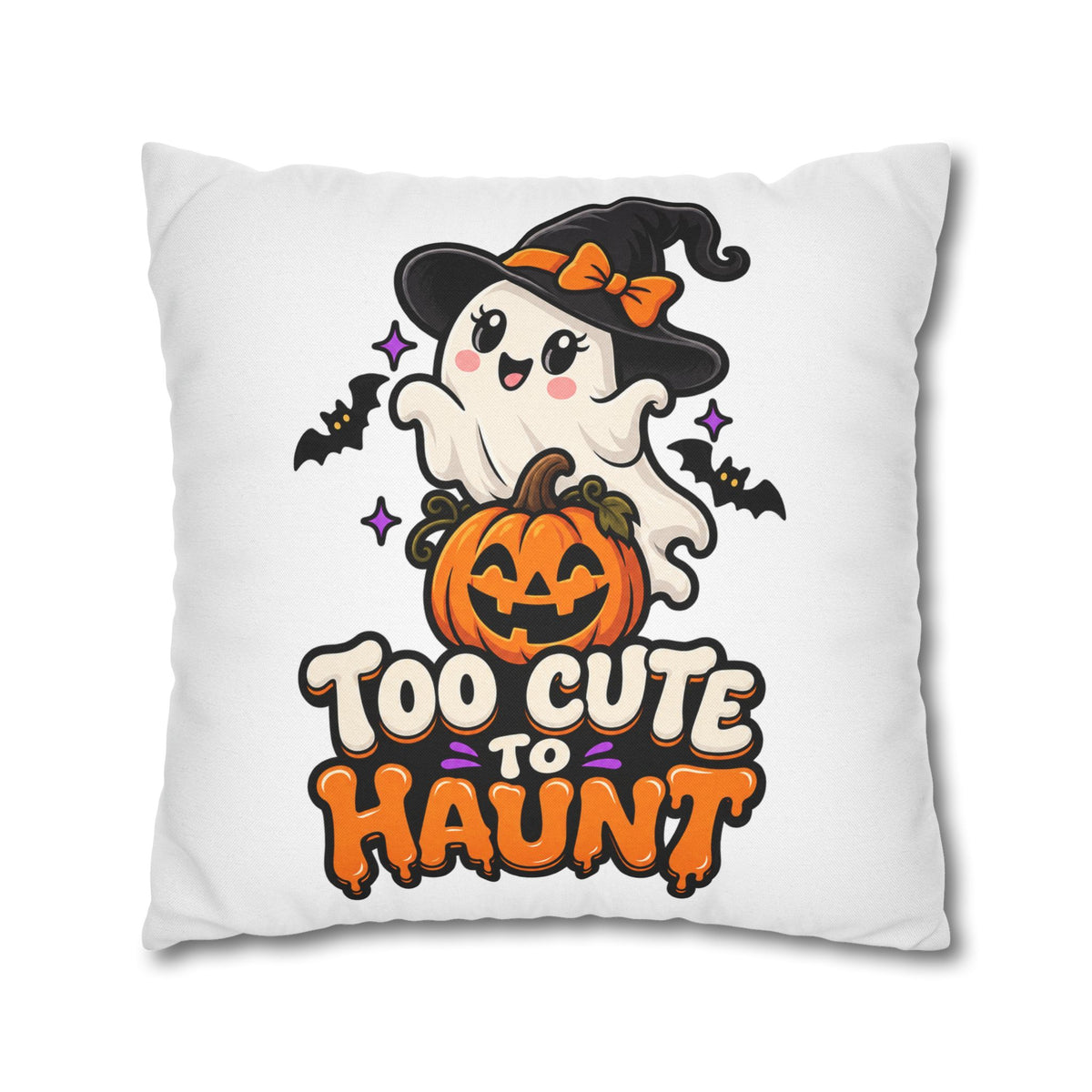 Halloween Pillowcase — "Too Cute to Haunt" Ghost Pumpkin Decorative Pillow Cover