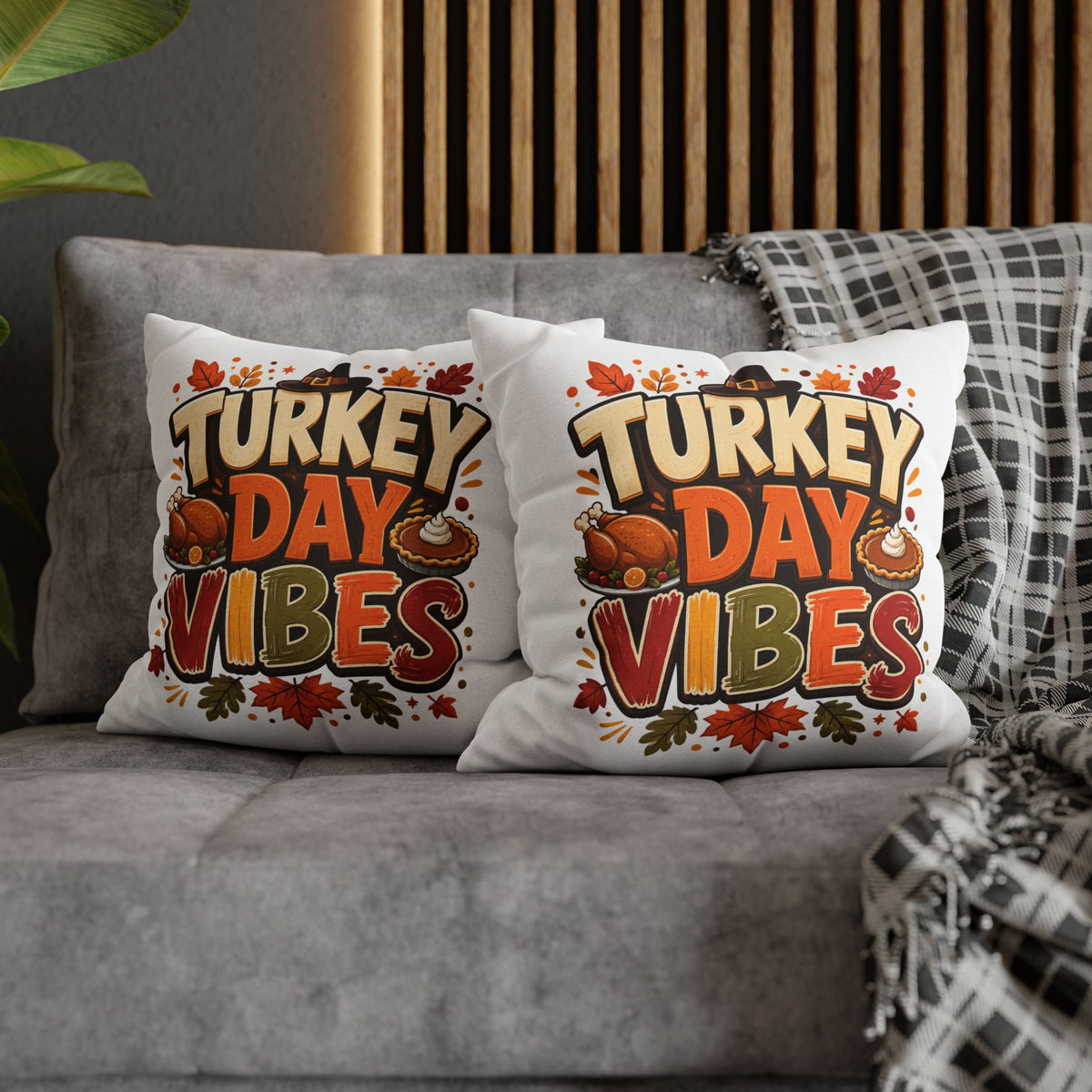 Thanksgiving Turkey Day Vibes Throw Pillowcase — Thanksgiving Decorative Pillow Cover