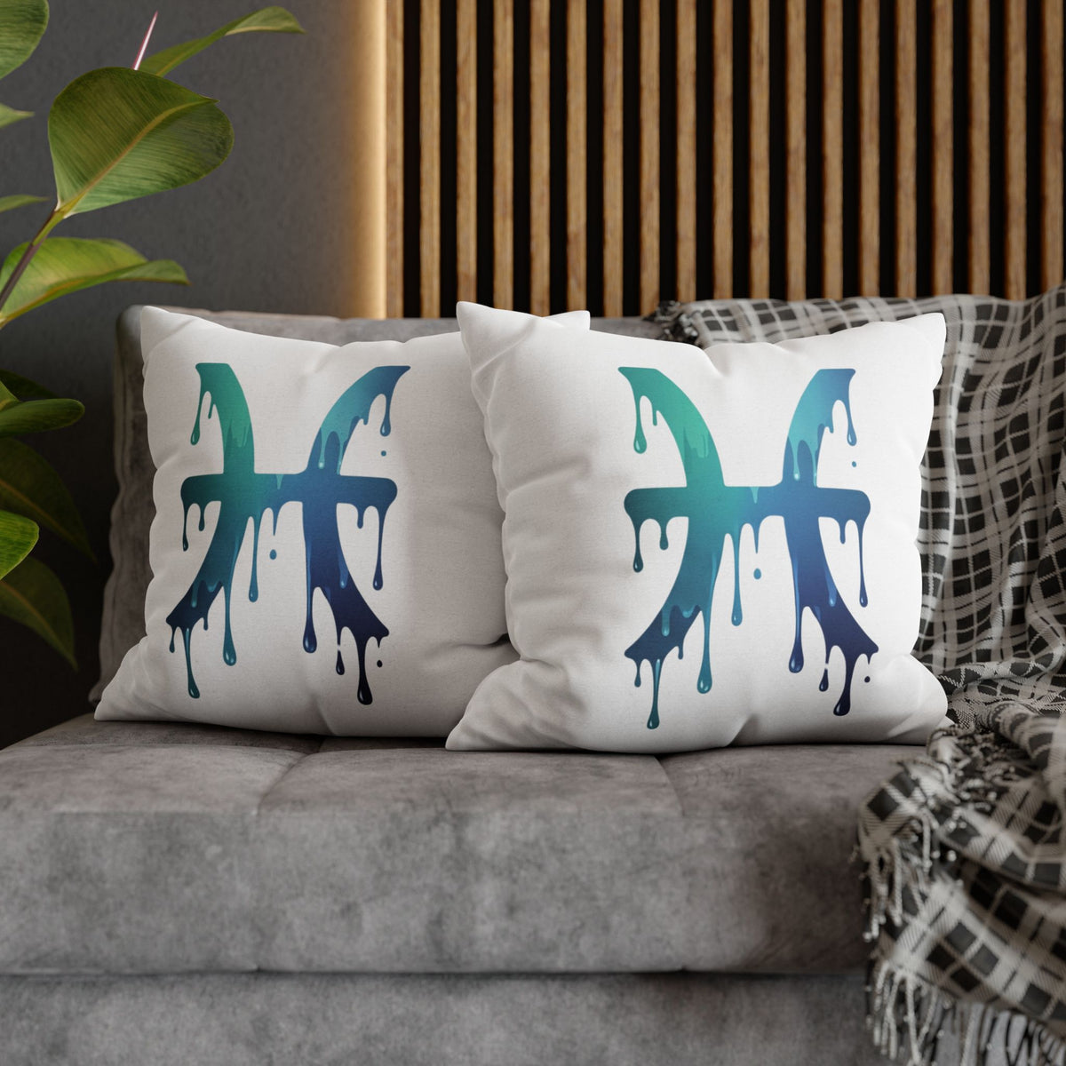 Pisces Drip Zodiac Pillowcase — Blue Gradient Astrological Accent
