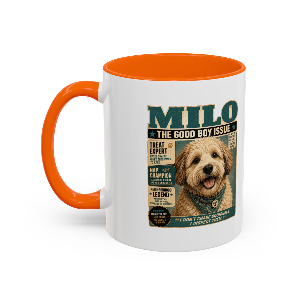 Milo Bailey Dog Dad Mom Milo 'The Good Boy Issue' Accent Coffee Mug – Cute Dog Magazine Cover Design