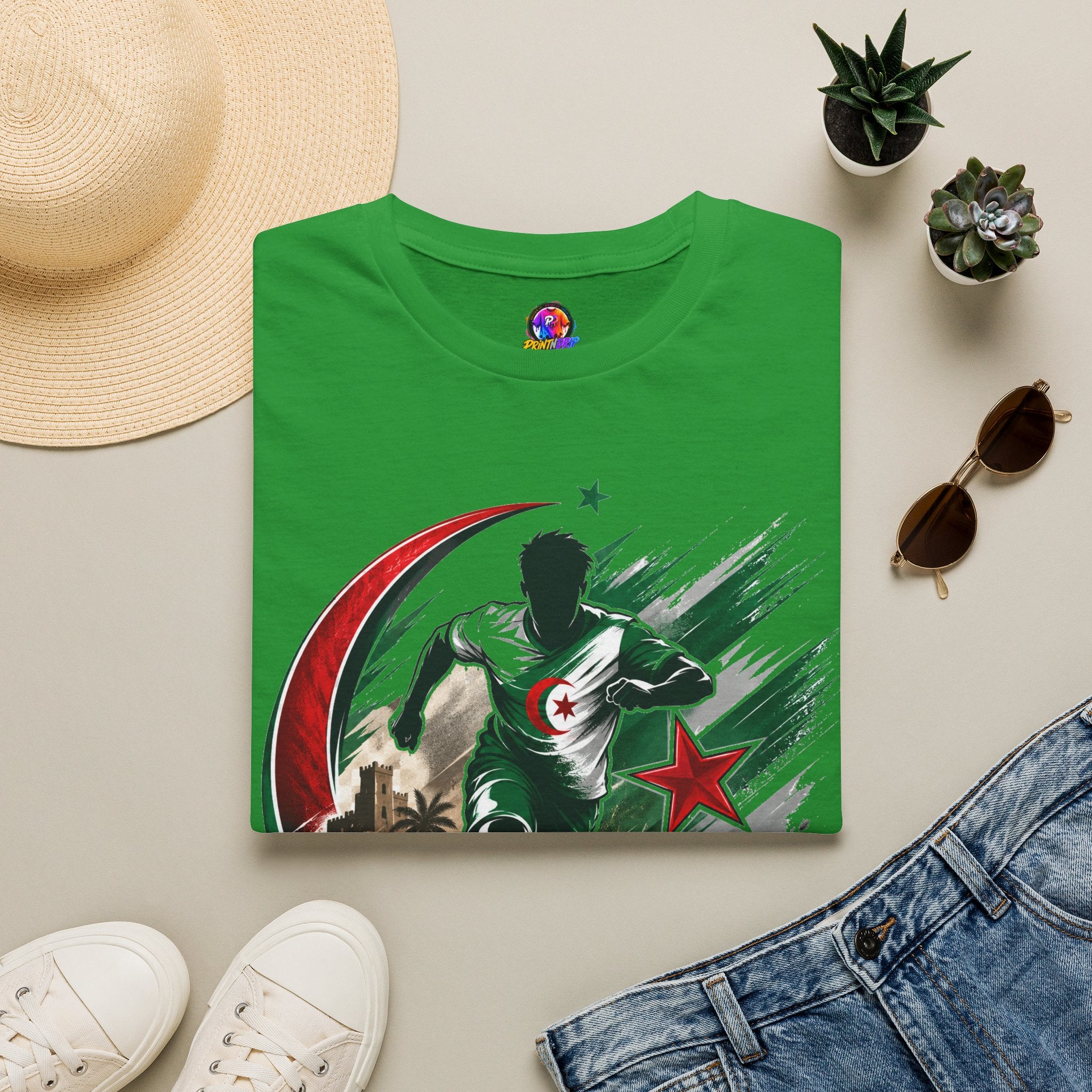 Algeria Football Fan Tee — "Green Desert Fire" Soccer Shirt