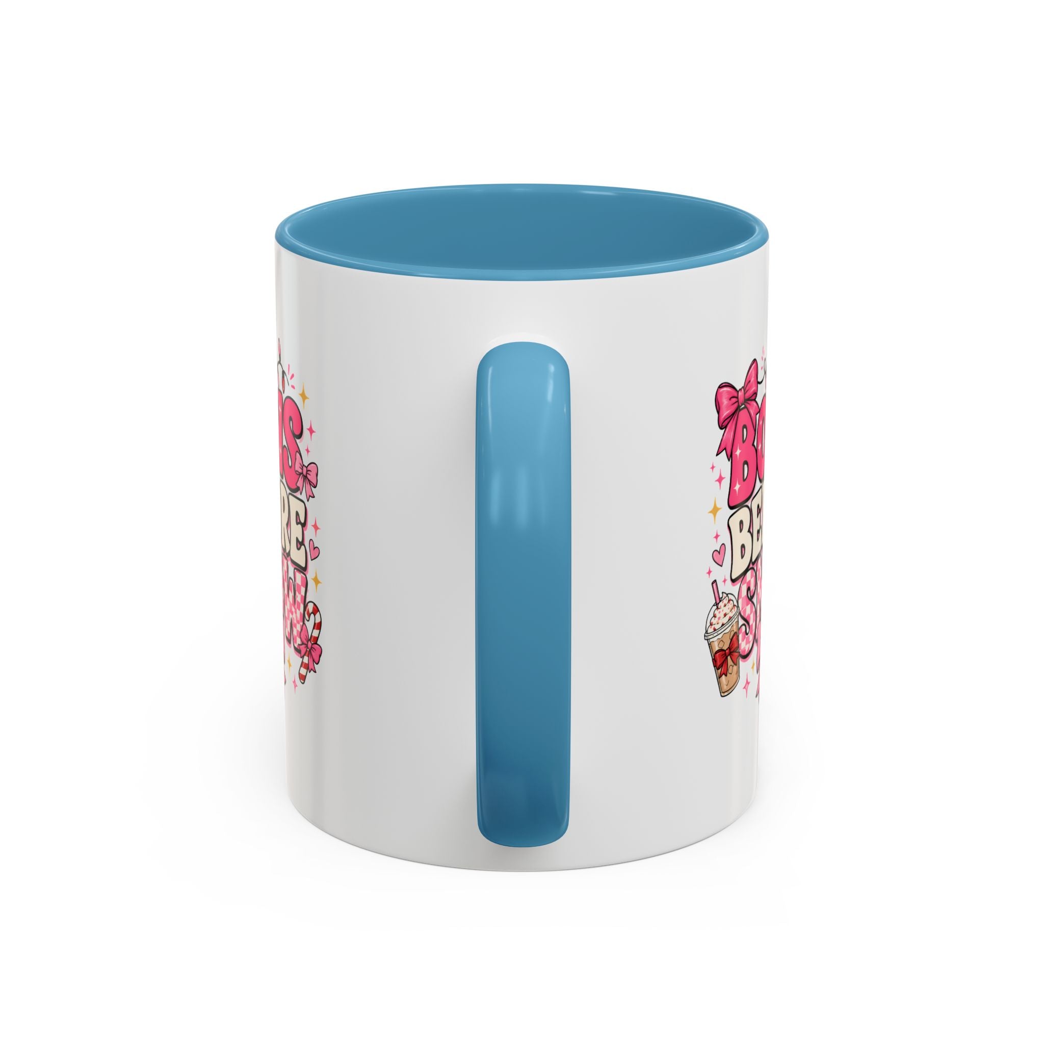 Modern Day Christmas Bows Before Snow Accent Coffee Mug — Cute Pink Holiday Hot Cocoa Design (11/15oz)