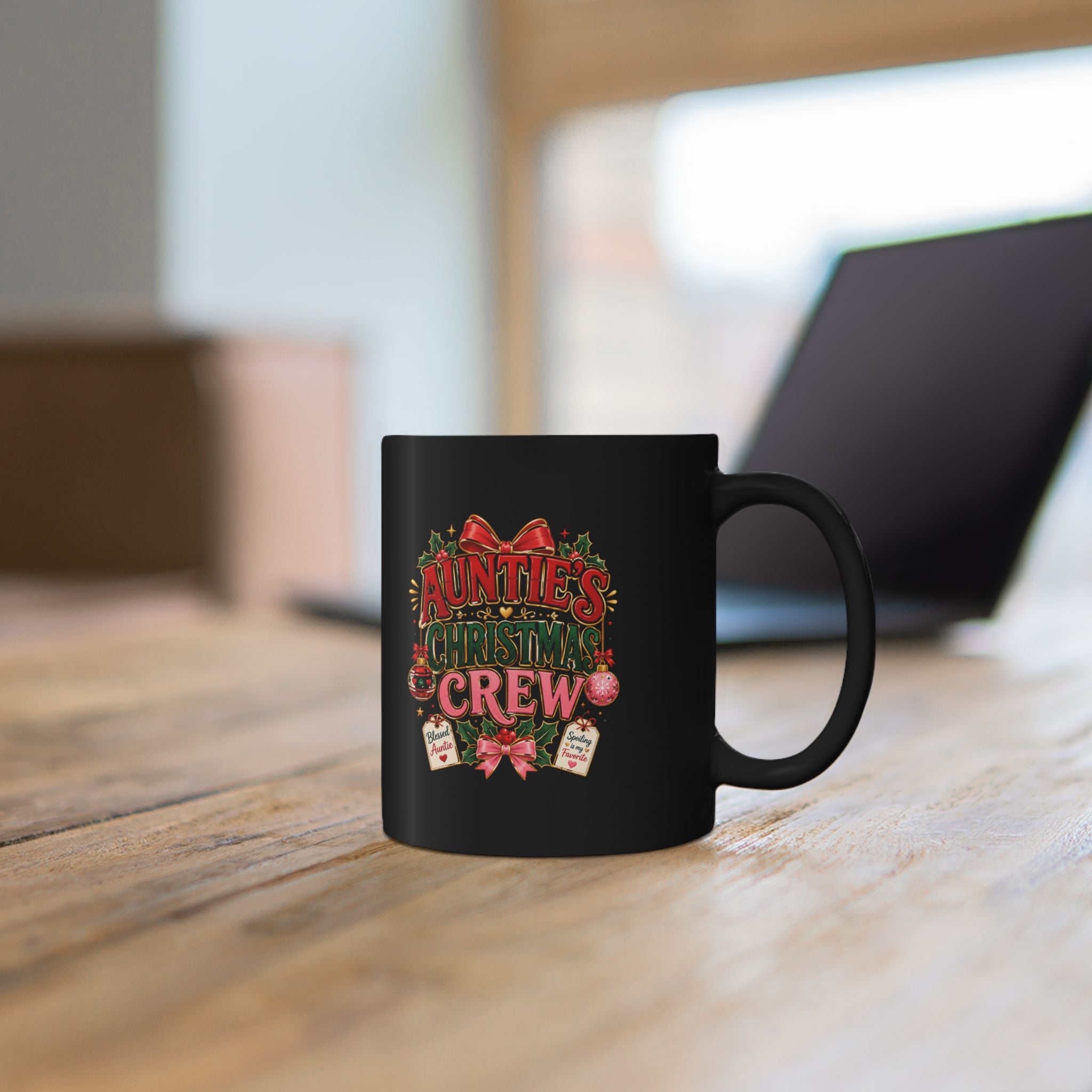 Auntie’s Christmas Crew Black Mug — Festive Holiday Coffee Cup